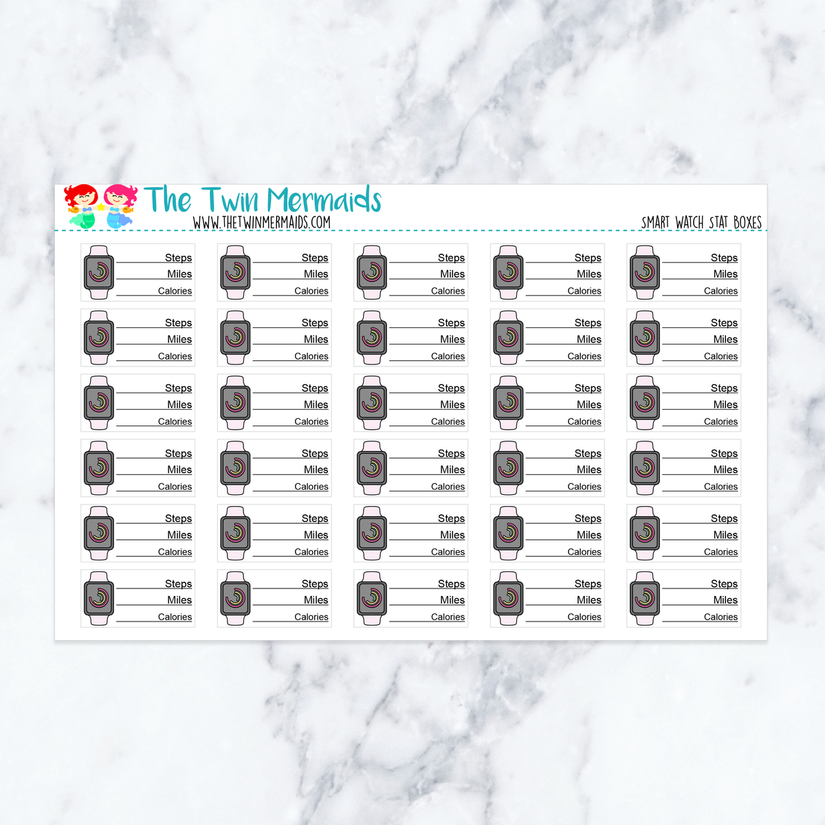 Smart Watch Stat Boxes Planner Stickers