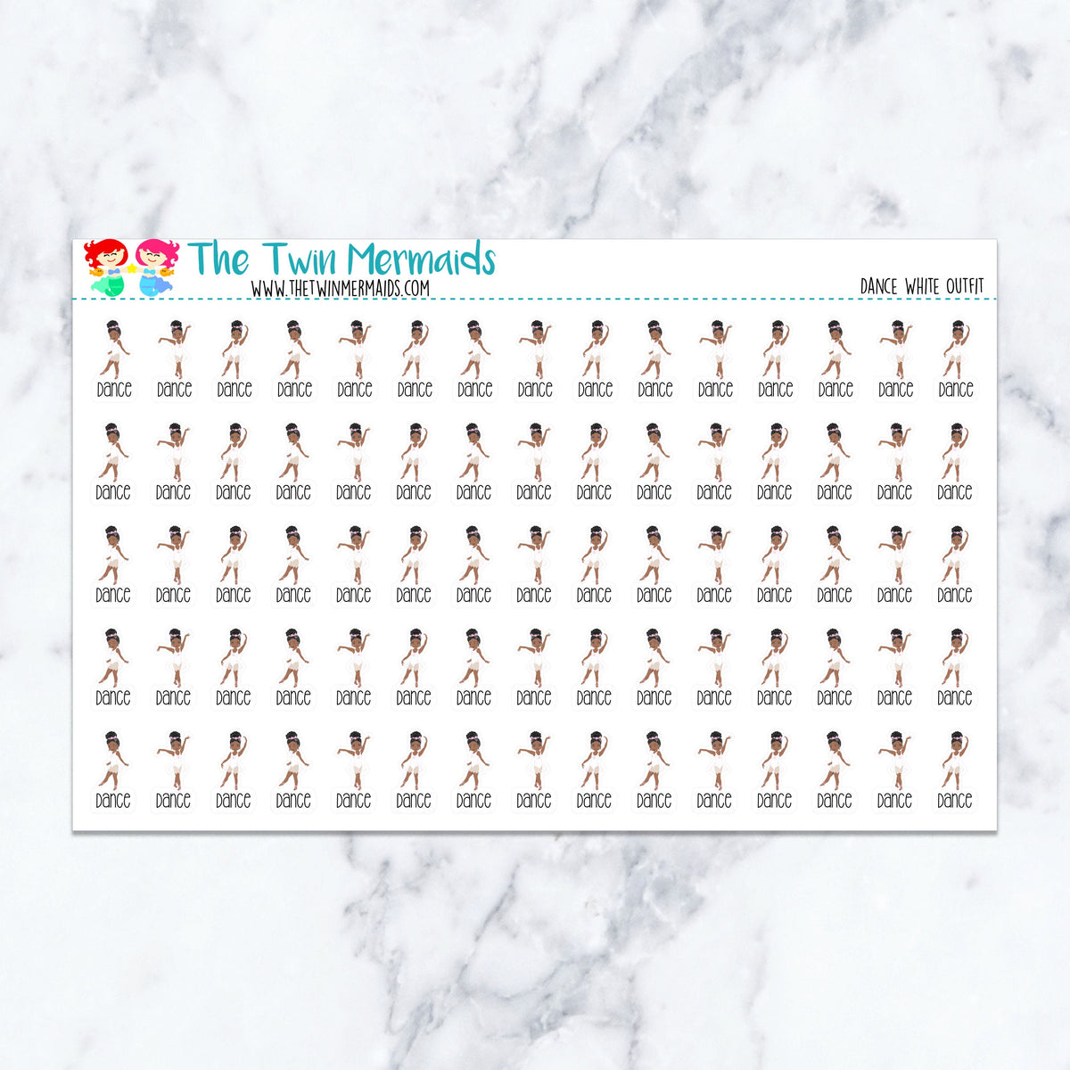 Dance White Outfit planner stickers. Kiss-cut sticker sheet for planners, bullet journals, and scrapbooking.
