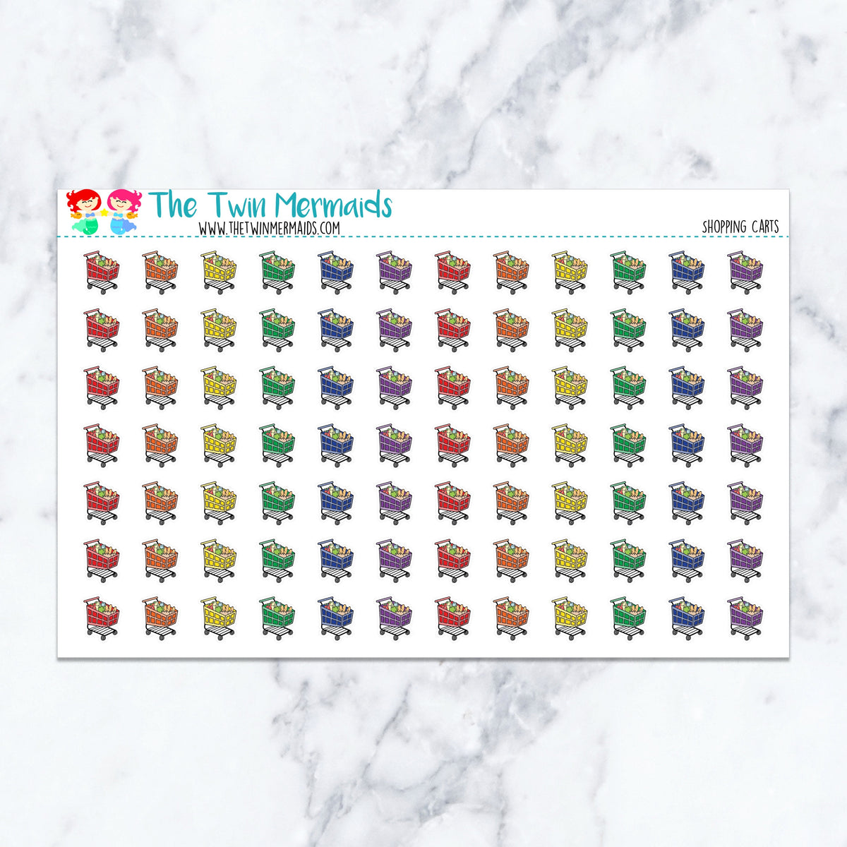 Shopping Carts planner stickers. Kiss-cut sticker sheet for planners, bullet journals, and scrapbooking.