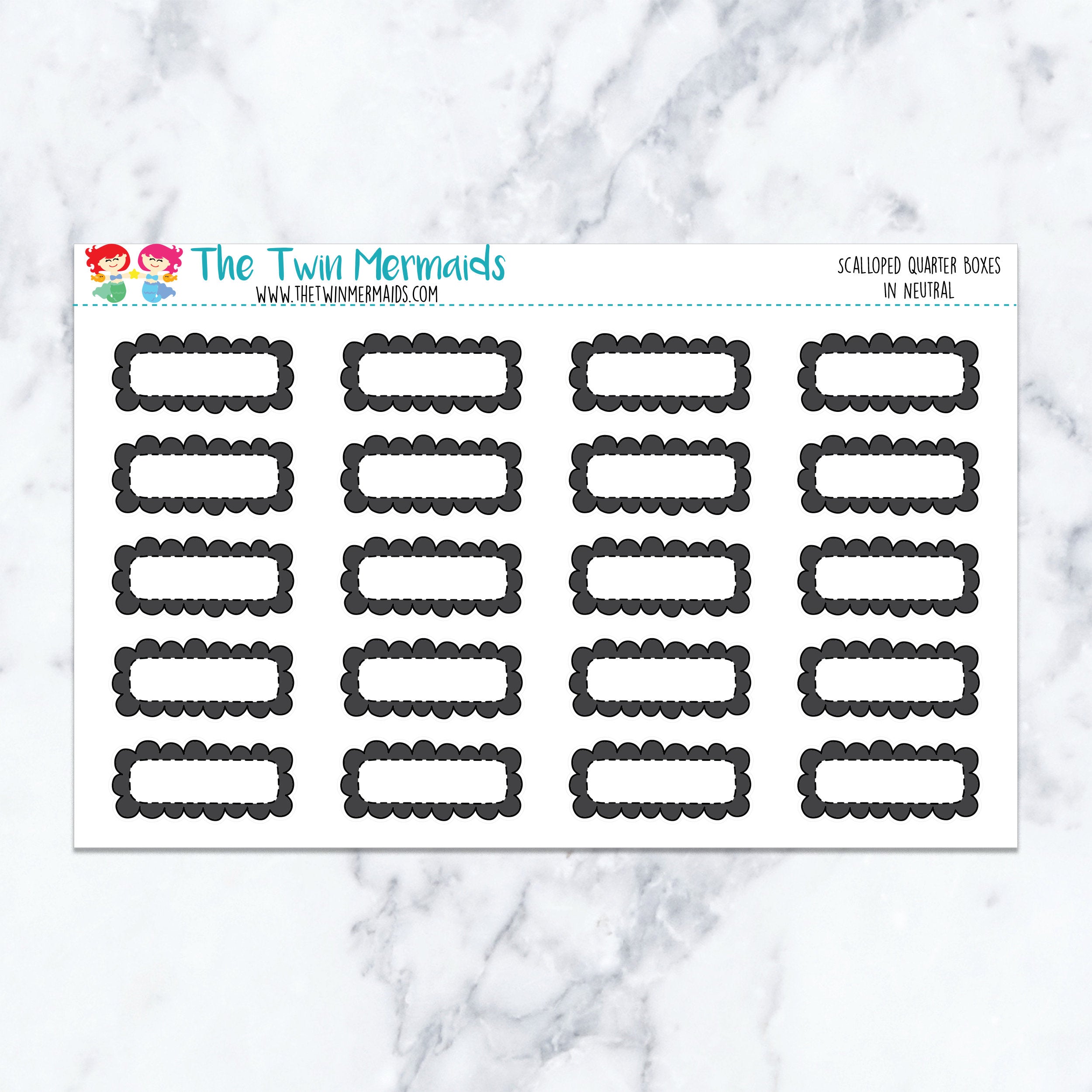 Scalloped Quarter Boxes in Neutral Planner Stickers