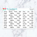 Months of the Year Mini Script Planner Stickers