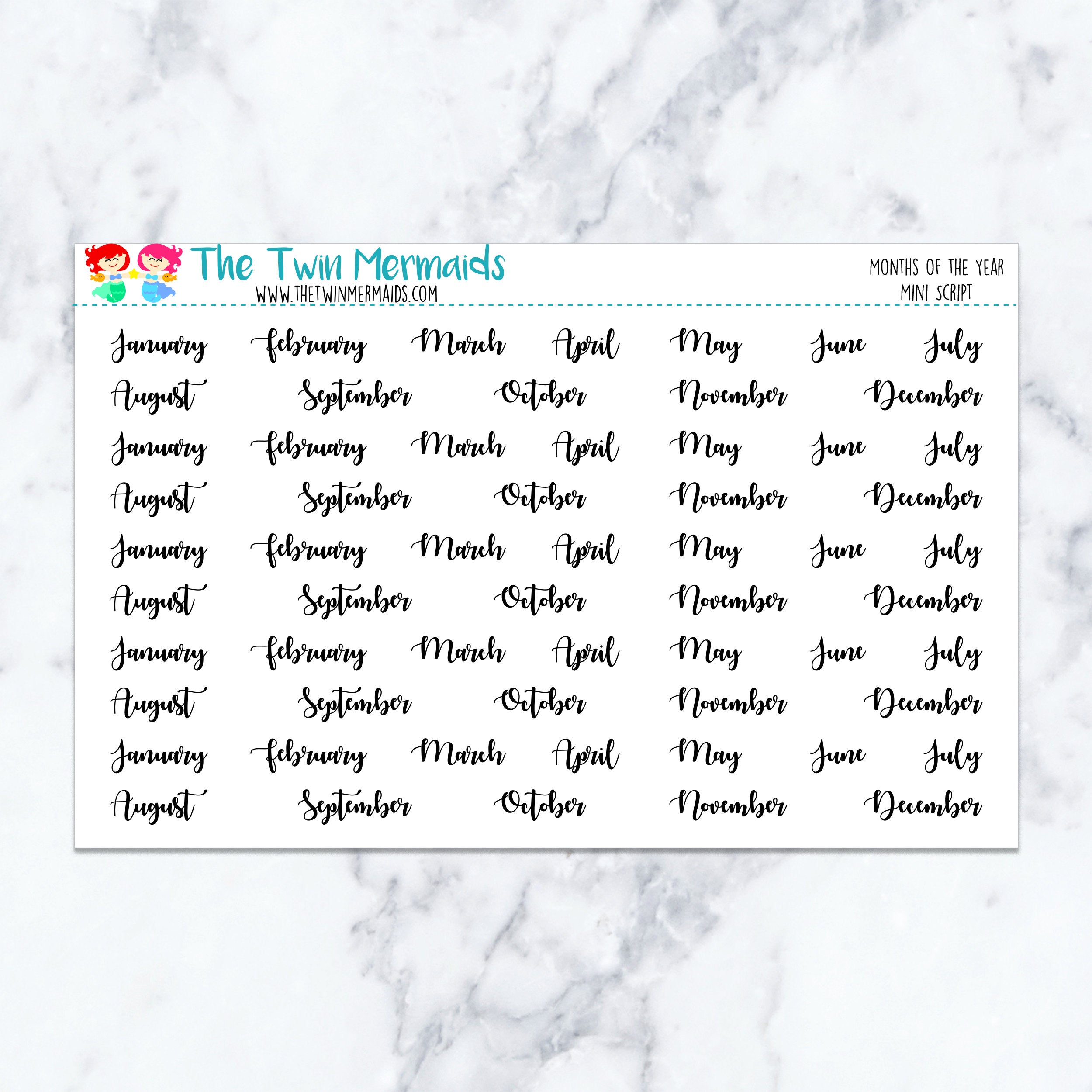 Months of the Year Mini Script Planner Stickers