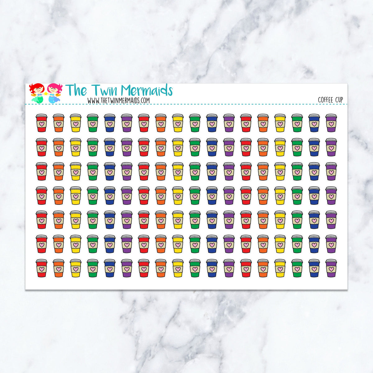 Coffee Cup planner stickers. Kiss-cut sticker sheet for planners, bullet journals, and scrapbooking.