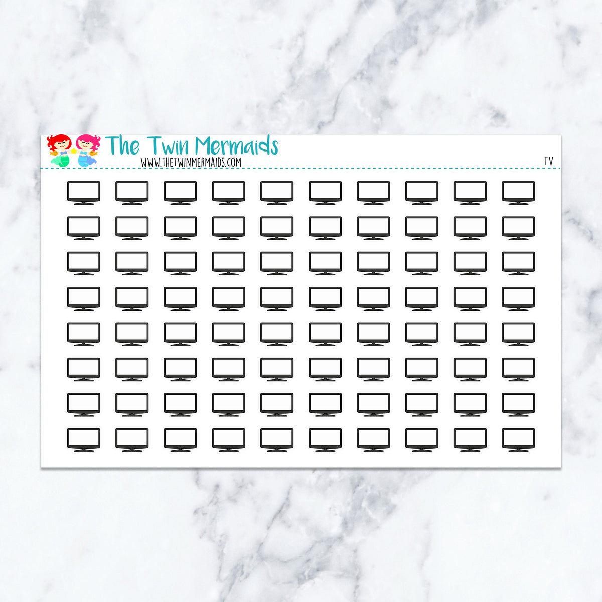 TV planner stickers. Kiss-cut sticker sheet for planners, bullet journals, and scrapbooking.