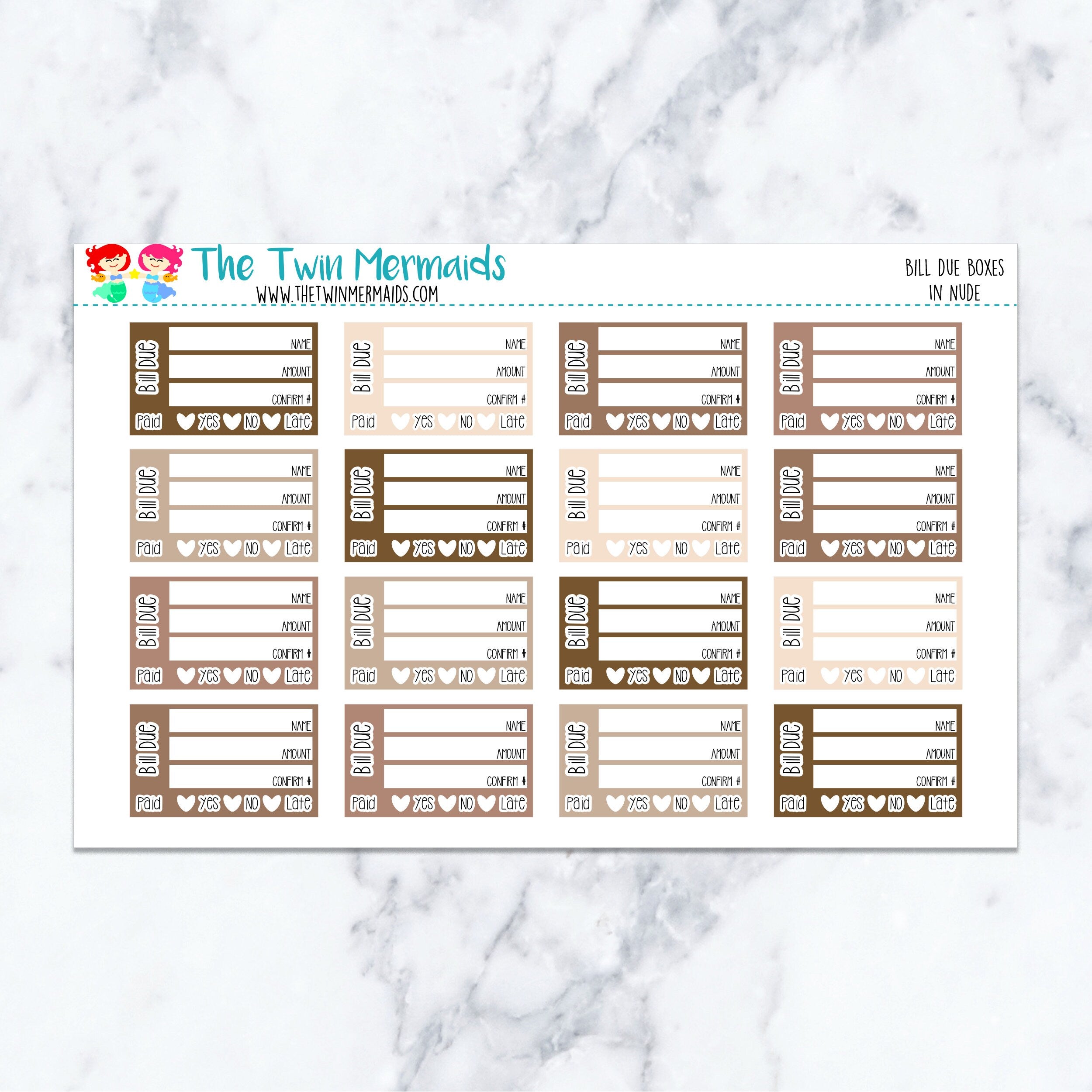 Bill Due Boxes in Nude Planner Stickers