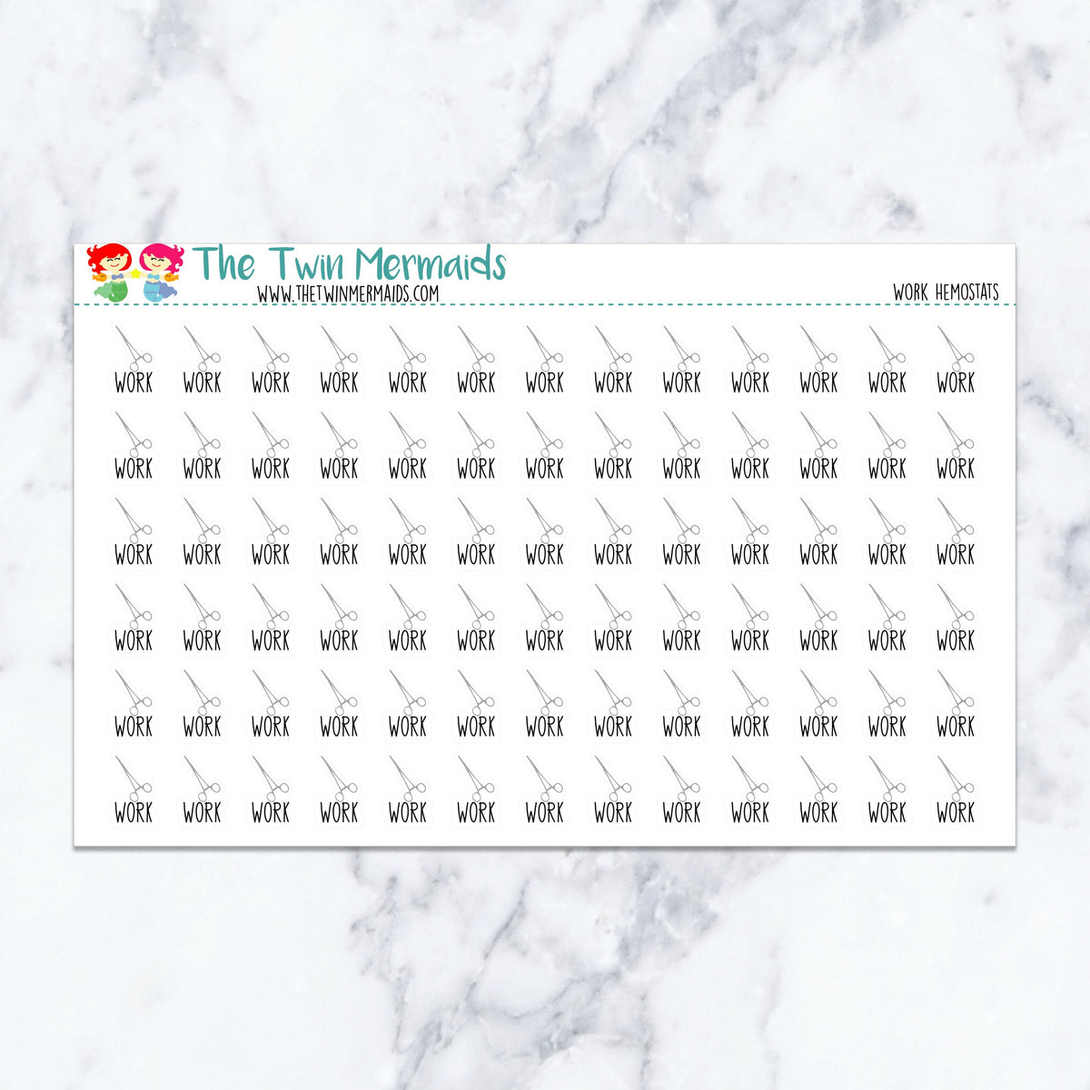 Work Hemostats planner stickers. Kiss-cut sticker sheet for planners, bullet journals, and scrapbooking.