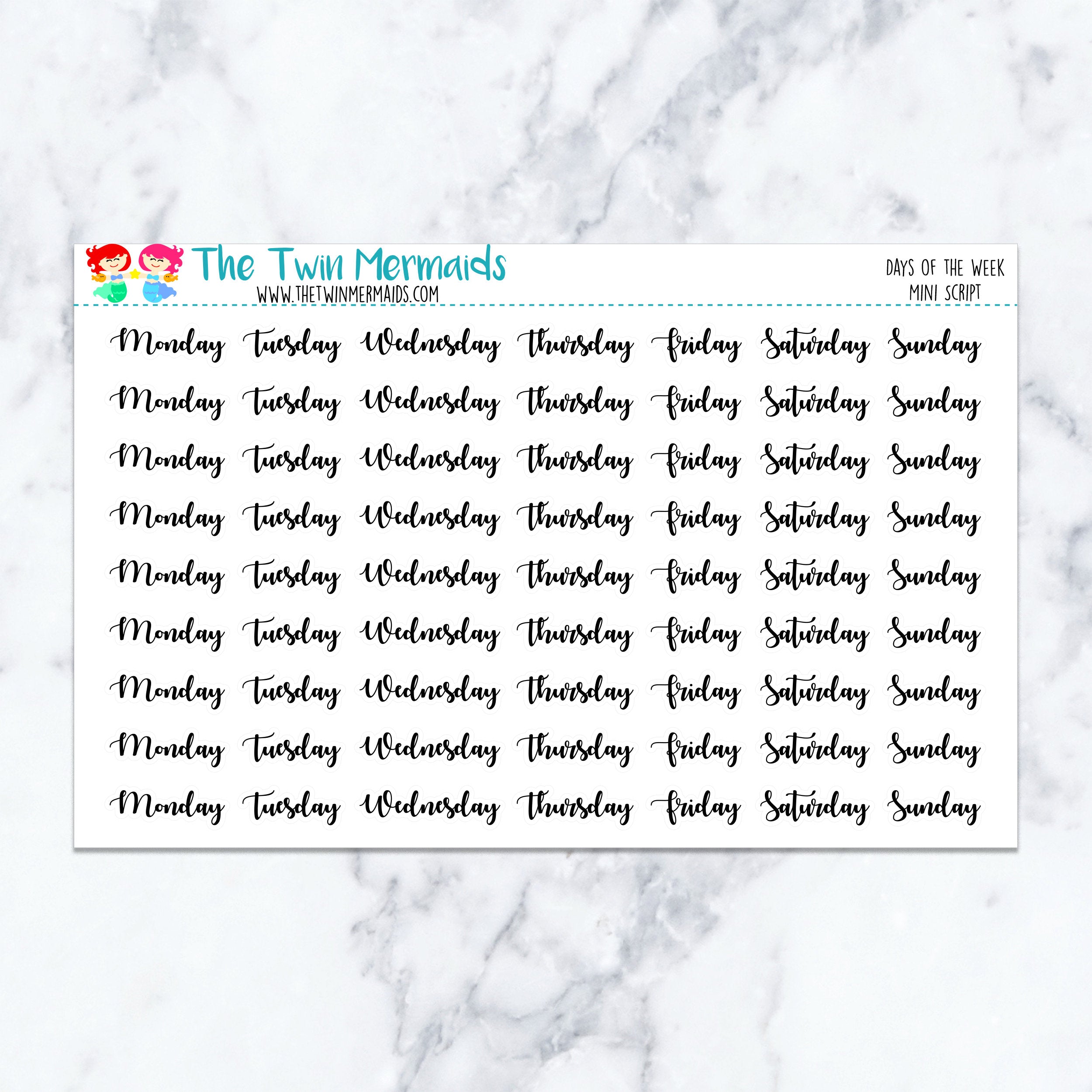 Days of the Week Mini Script Planner Stickers