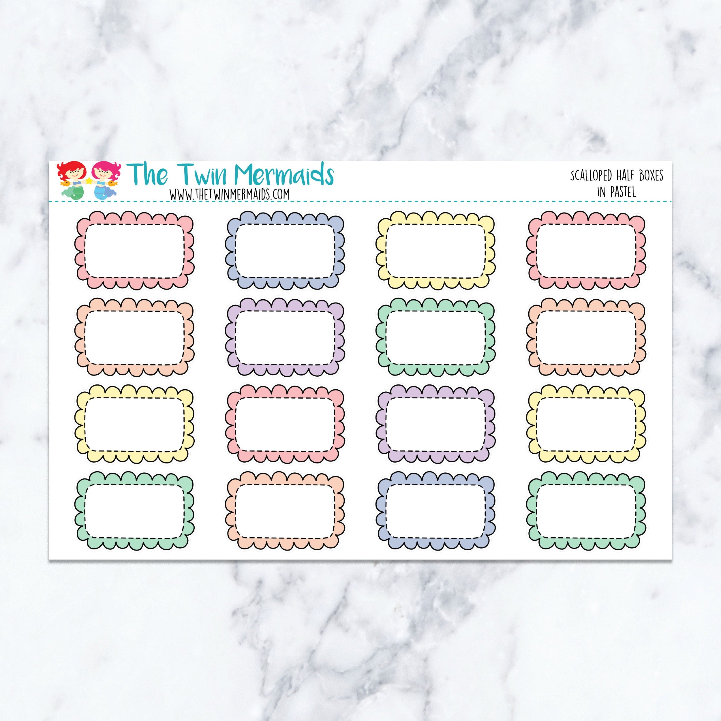 Scalloped Half Boxes in Pastel Planner Stickers