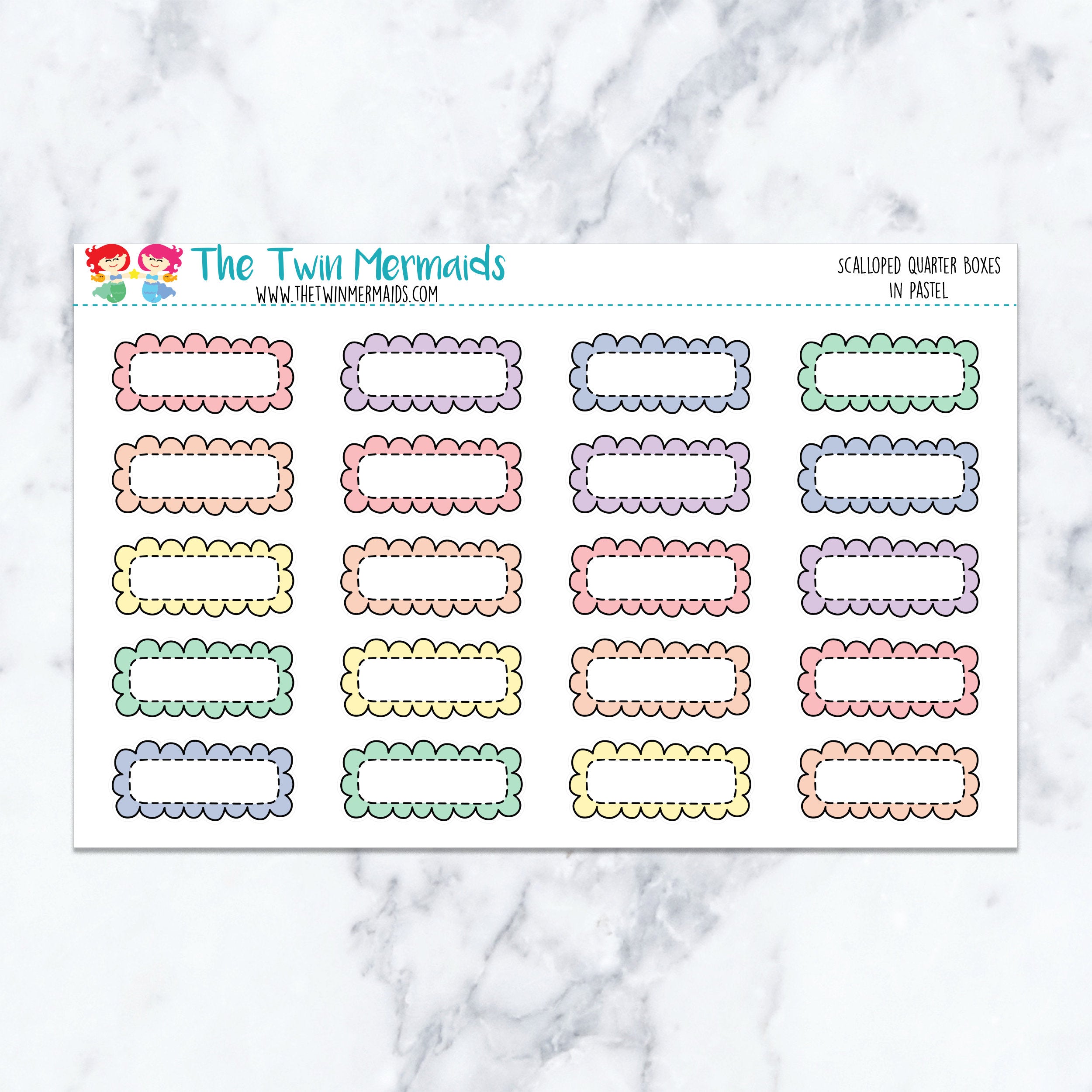Scalloped Quarter Boxes in Pastel Planner Stickers