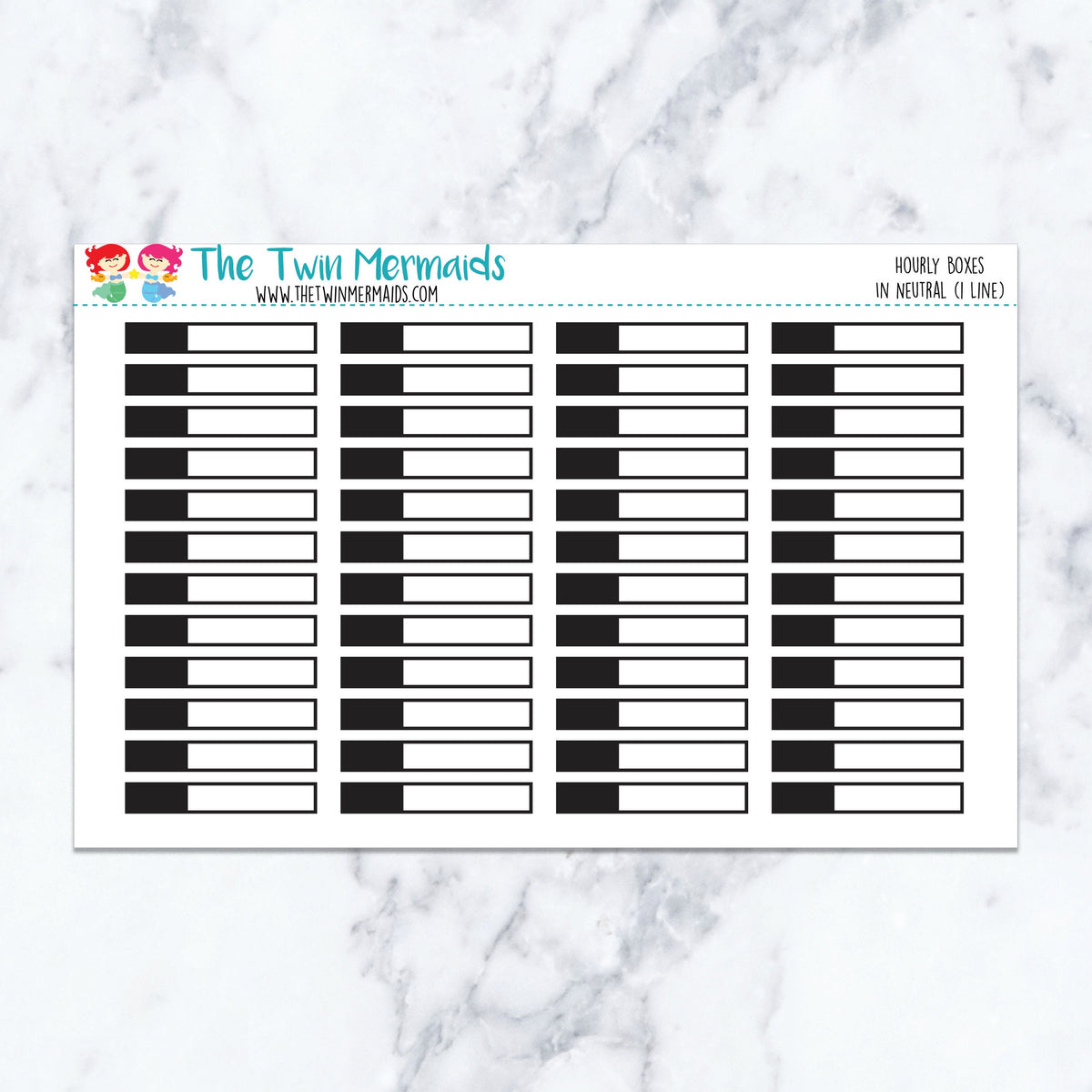 Hourly Boxes in Neutral (1 Line) planner stickers, neutral color scheme. Kiss-cut sticker sheet for planners, bullet journals