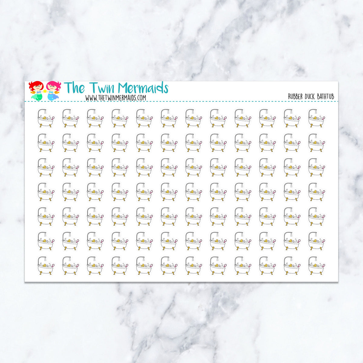 Rubber Duck Bathtub planner stickers. Kiss-cut sticker sheet for planners, bullet journals, and scrapbooking.