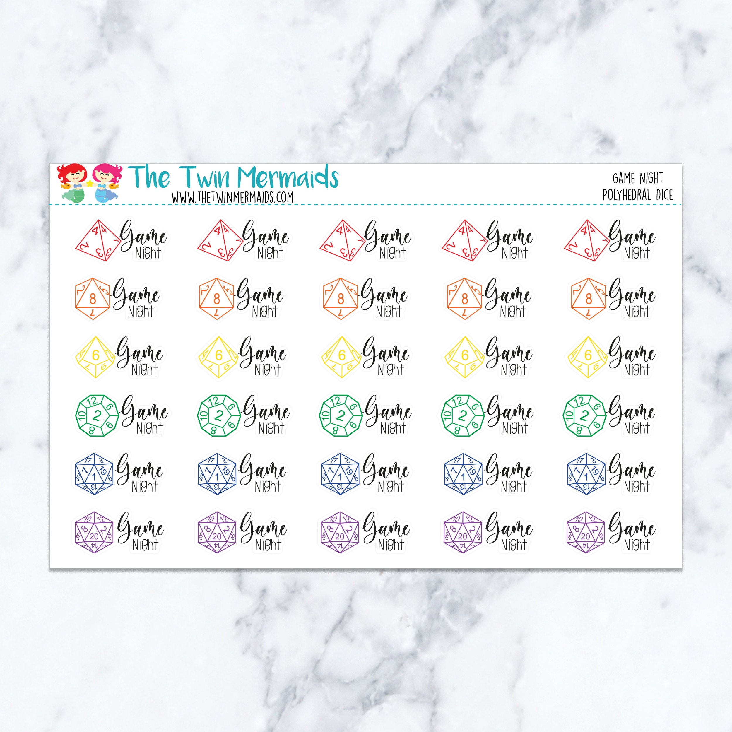 Game Night Polyhedral Dice Planner Stickers