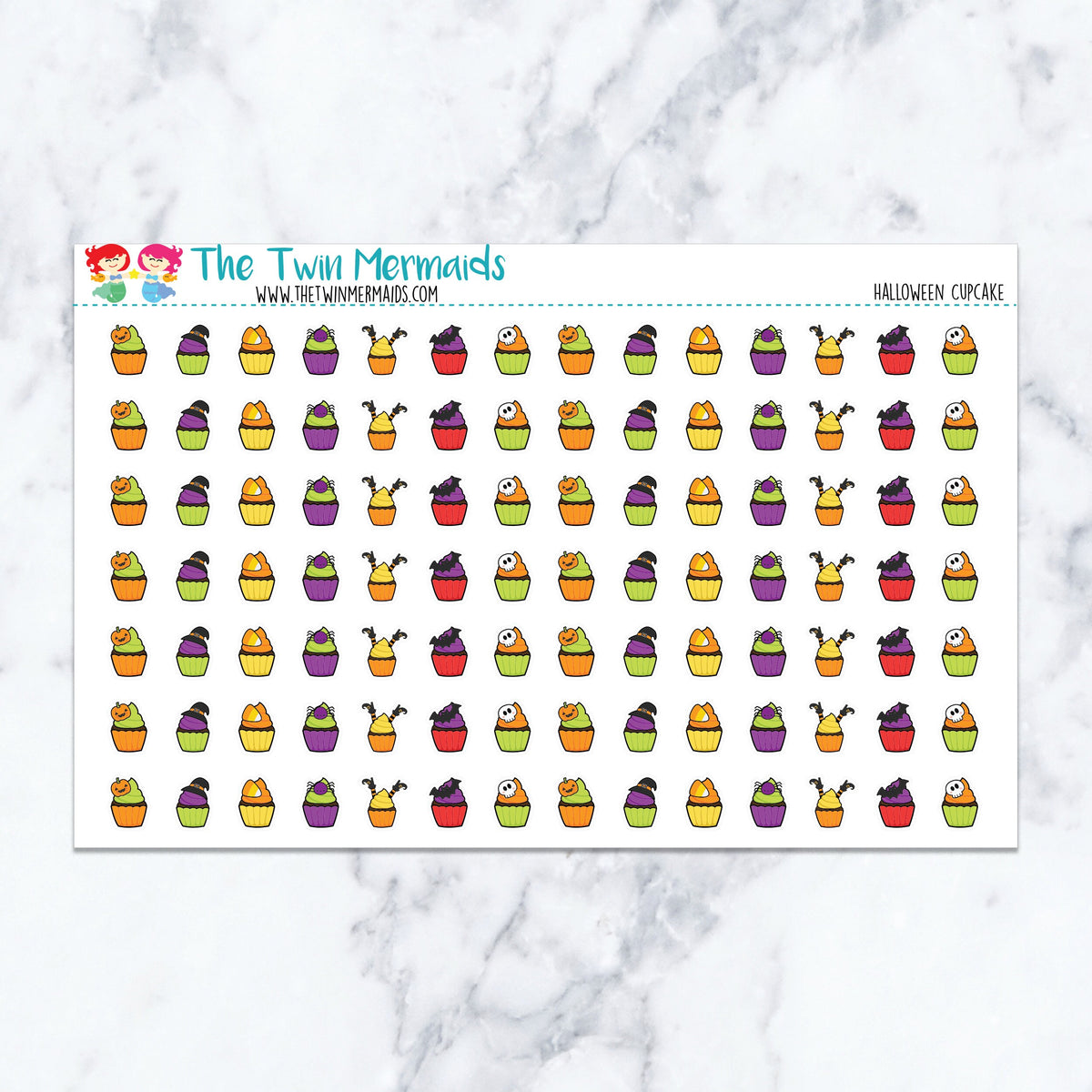 Halloween Cupcake planner stickers. Kiss-cut sticker sheet for planners, bullet journals, and scrapbooking.