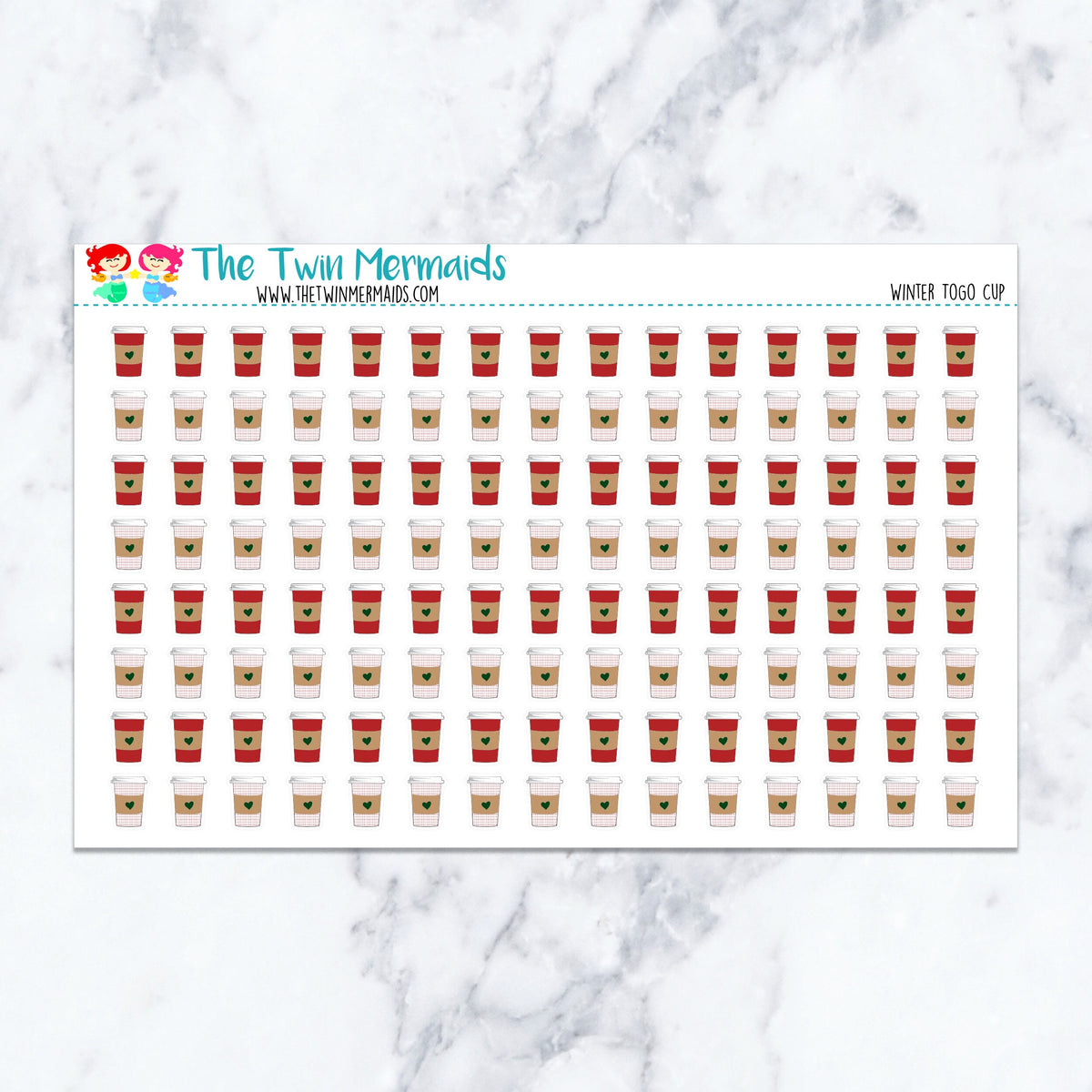 Winter ToGo Cups planner stickers. Kiss-cut sticker sheet for planners, bullet journals, and scrapbooking.