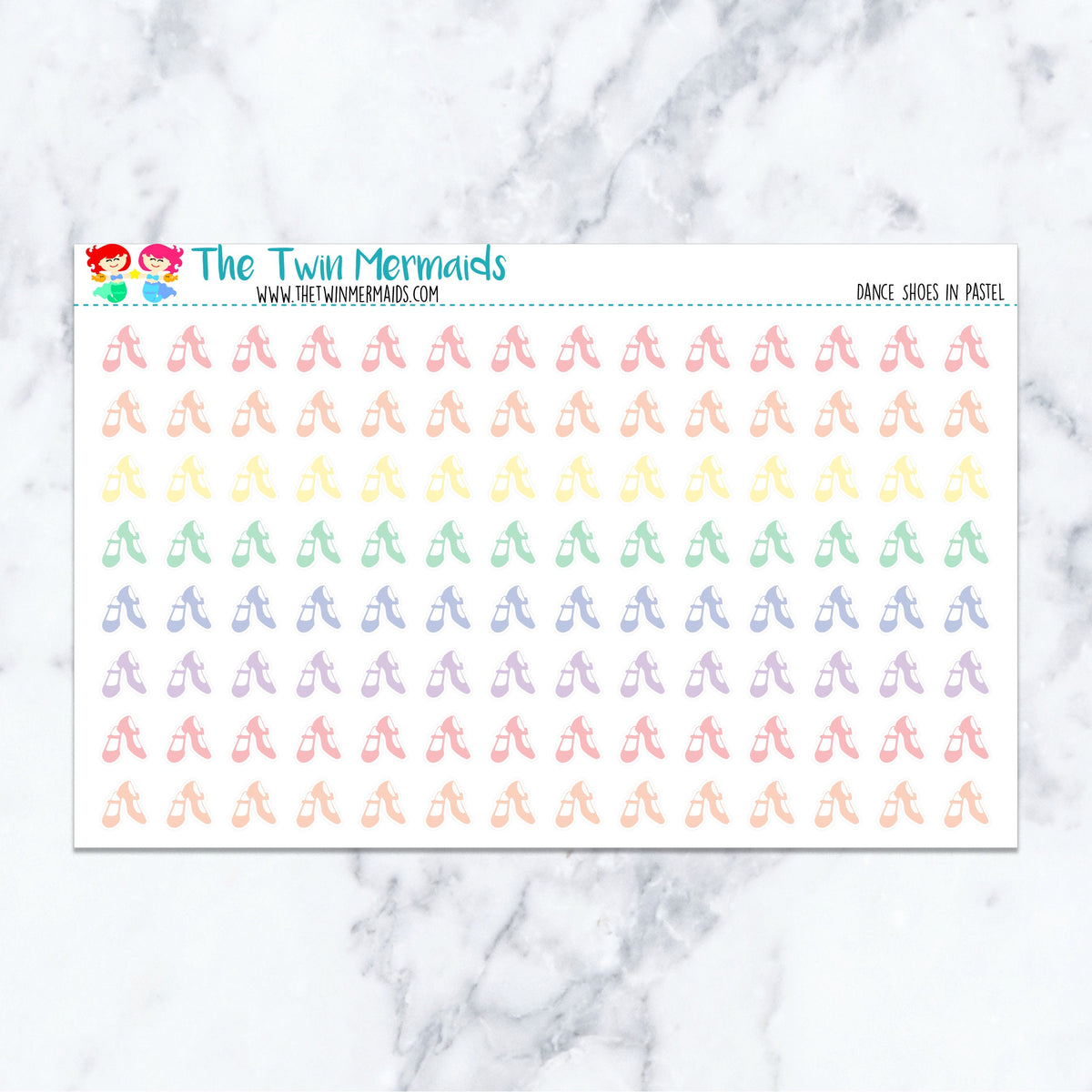 Dance Shoes in Pastel planner stickers, pastel color scheme. Kiss-cut sticker sheet for planners, bullet journals, and scrapb