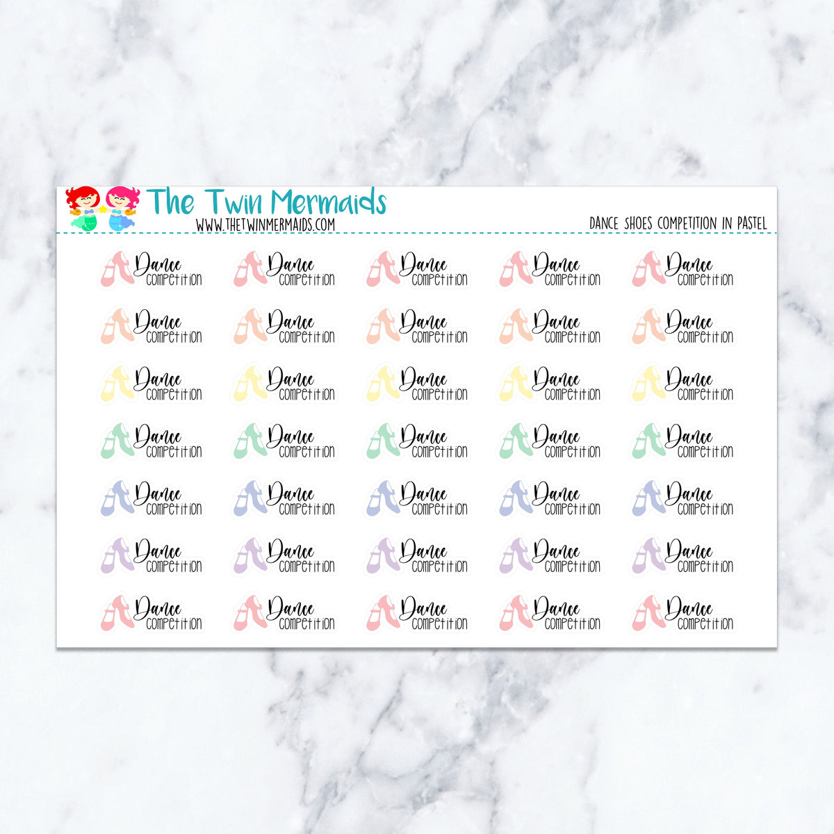 Dance Shoes Competition in Pastel planner stickers, pastel color scheme. Kiss-cut sticker sheet for planners, bullet journals