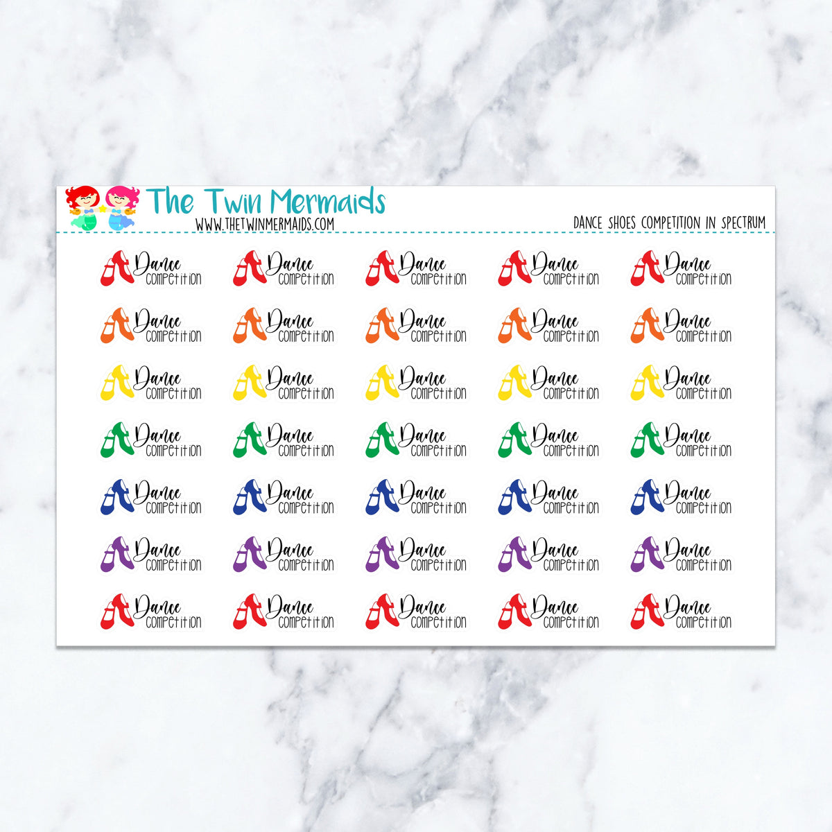 Dance Shoes Competition in Spectrum planner stickers, spectrum color scheme. Kiss-cut sticker sheet for planners, bullet jour