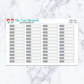 Hourly Boxes in Grey (1 Line) planner stickers. Kiss-cut sticker sheet for planners, bullet journals, and scrapbooking.