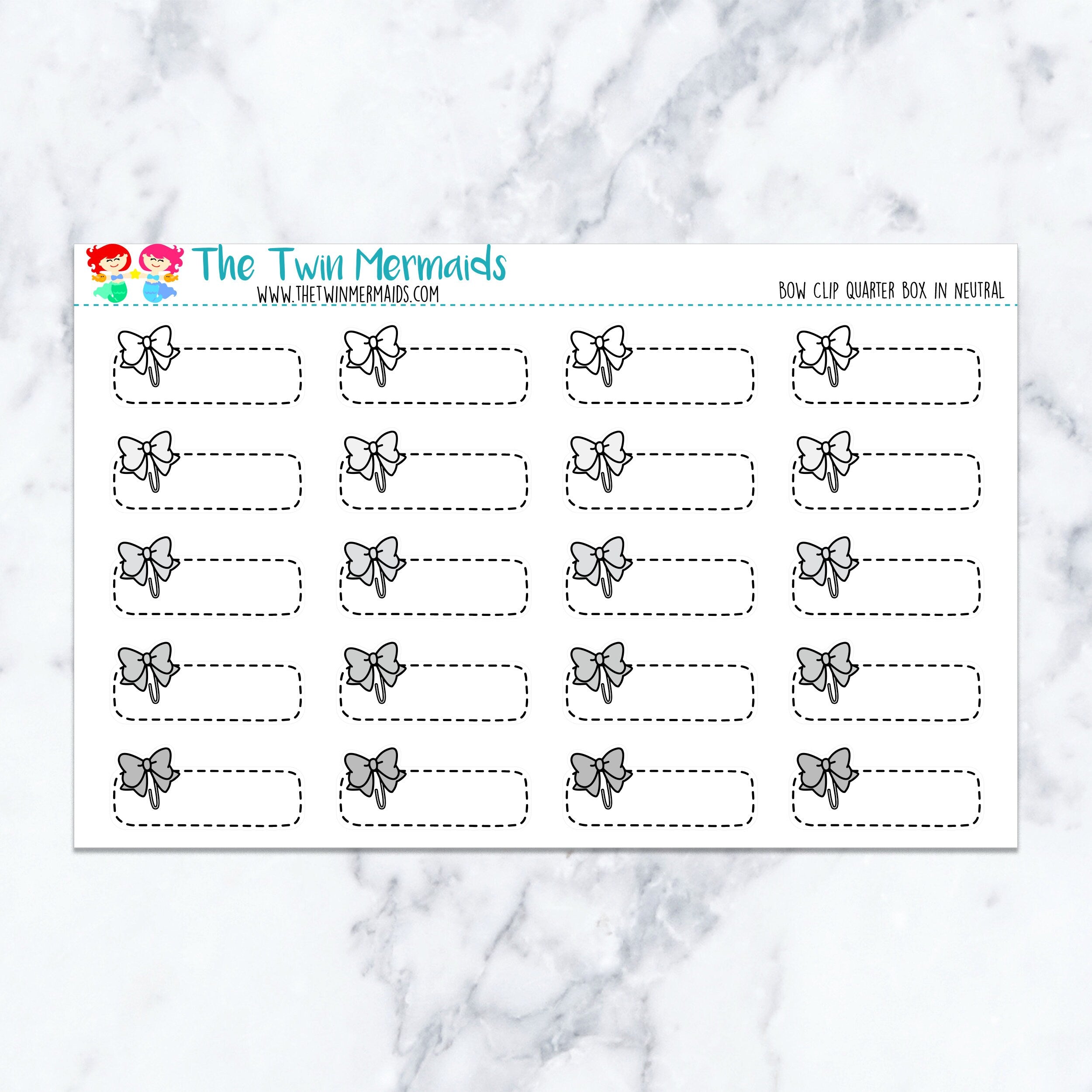 Bow Clip Quarter Boxes Neutral Planner Stickers