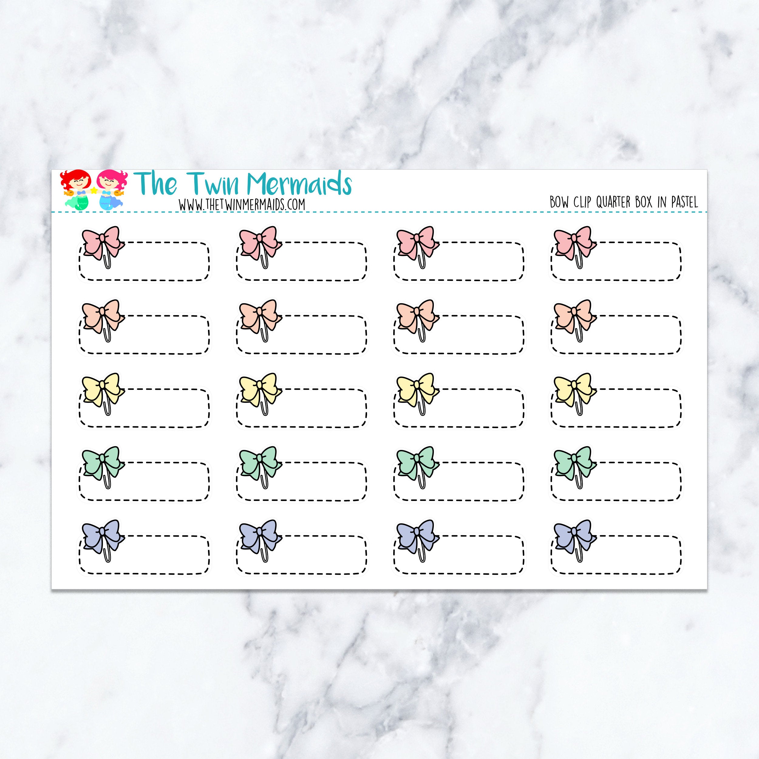 Bow Clip Quarter Boxes in Pastel Planner Stickers