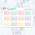 Quadruple Habit Trackers in Pastel planner stickers, pastel color scheme. Kiss-cut sticker sheet for planners, bullet journal