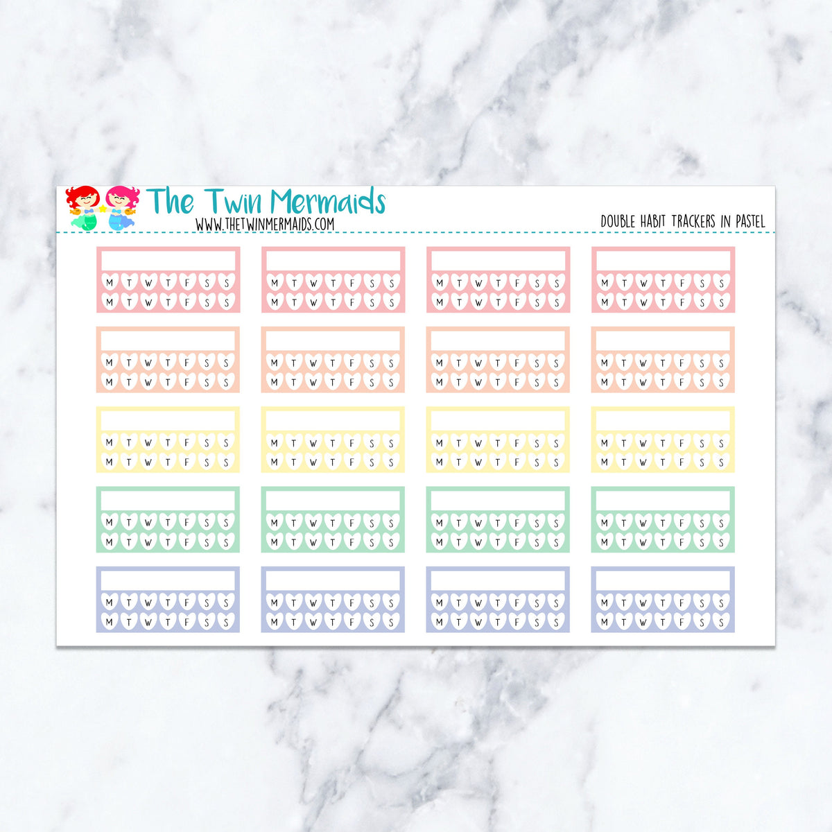 Double Habit Trackers in Pastel planner stickers, pastel color scheme. Kiss-cut sticker sheet for planners, bullet journals, 