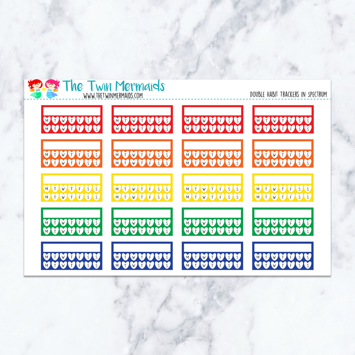 Double Habit Trackers in Spectrum planner stickers, spectrum color scheme. Kiss-cut sticker sheet for planners, bullet journa