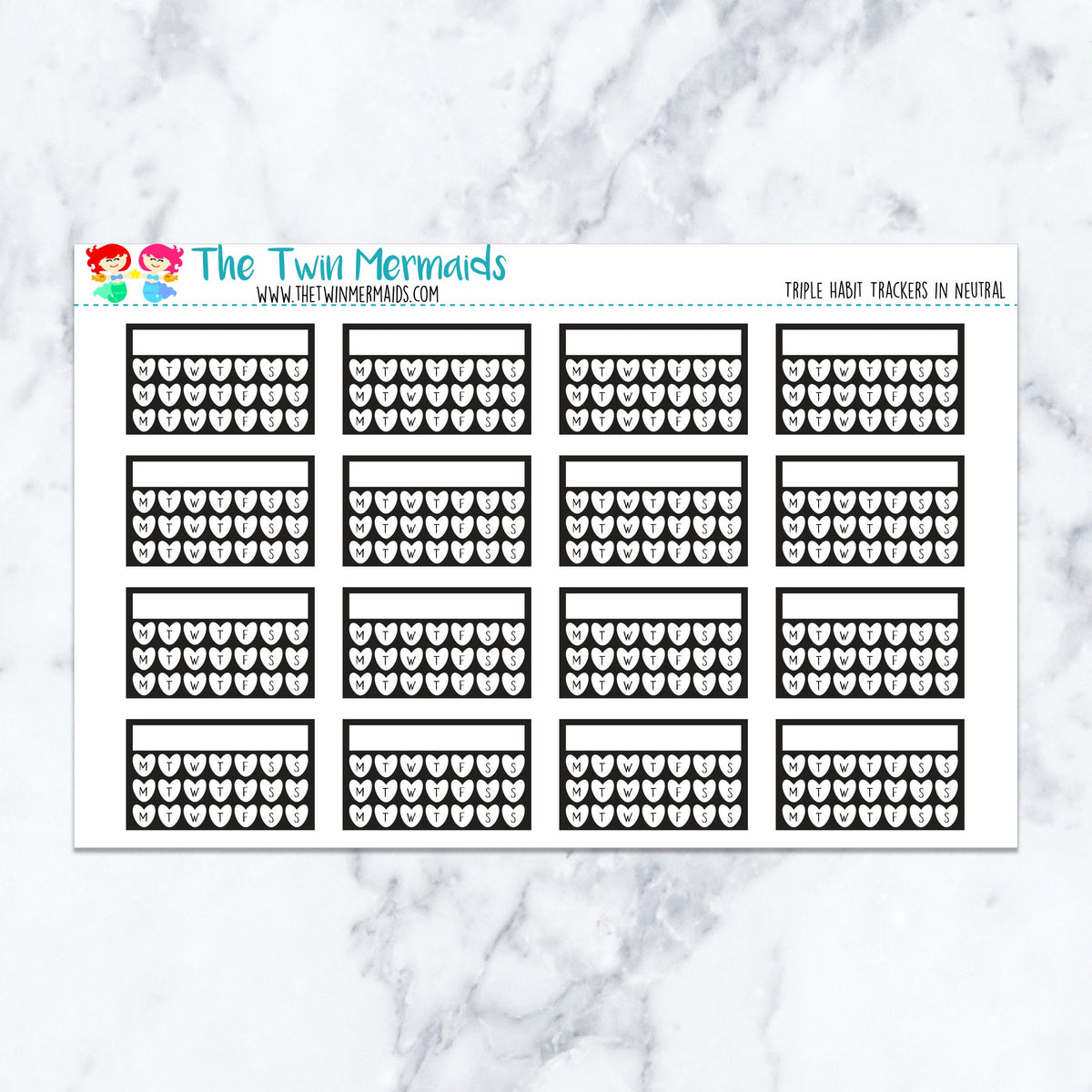 Triple Habit Trackers in Neutral planner stickers, neutral color scheme. Kiss-cut sticker sheet for planners, bullet journals