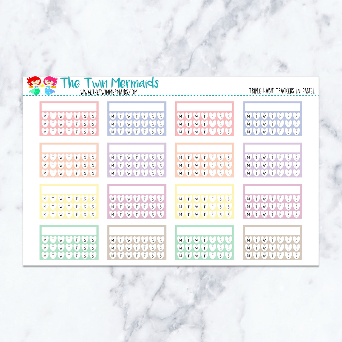 Triple Habit Trackers in Pastel planner stickers, pastel color scheme. Kiss-cut sticker sheet for planners, bullet journals, 