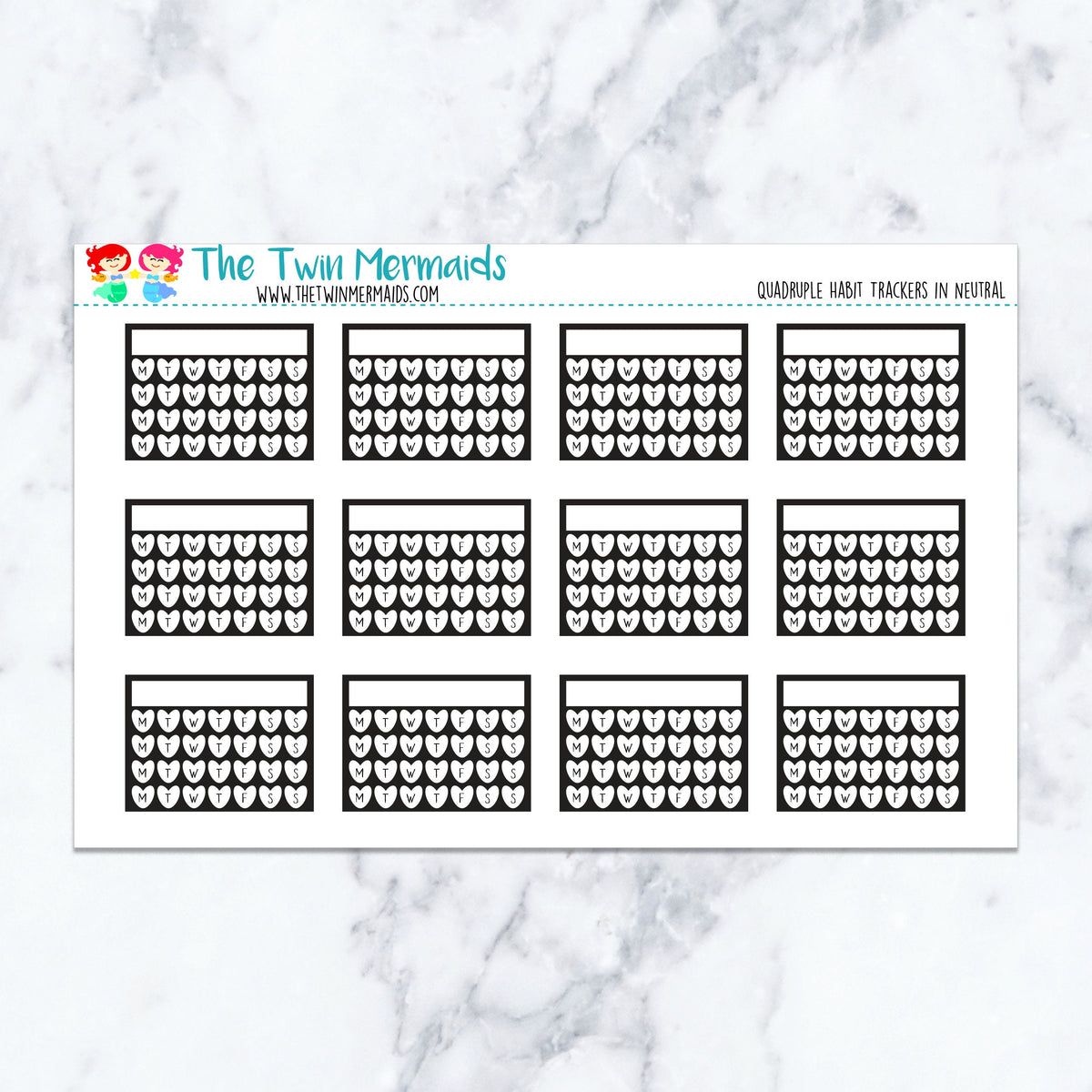 Quadruple Habit Trackers in Neutral planner stickers, neutral color scheme. Kiss-cut sticker sheet for planners, bullet journ