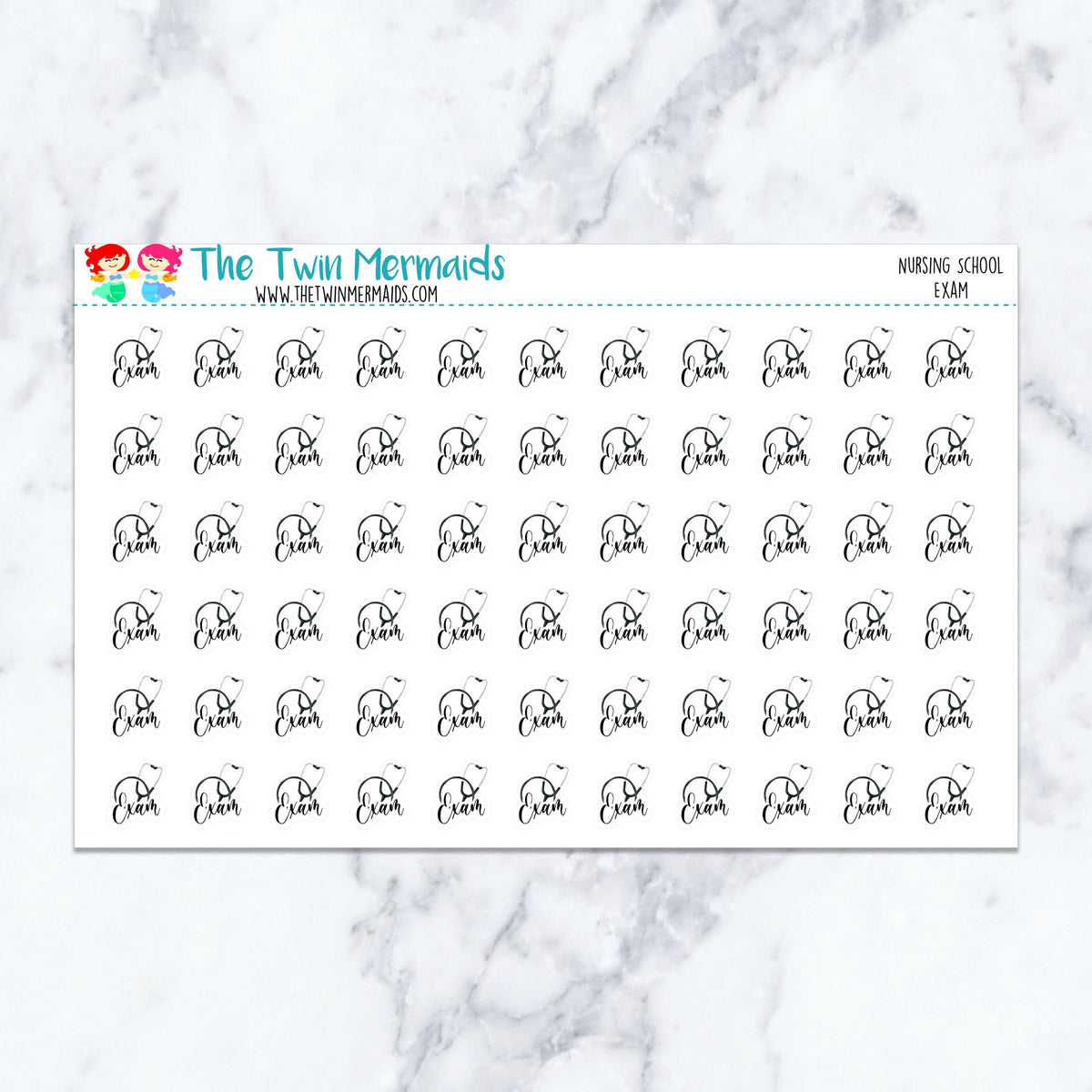 Nursing School Exam planner stickers. Kiss-cut sticker sheet for planners, bullet journals, and scrapbooking.