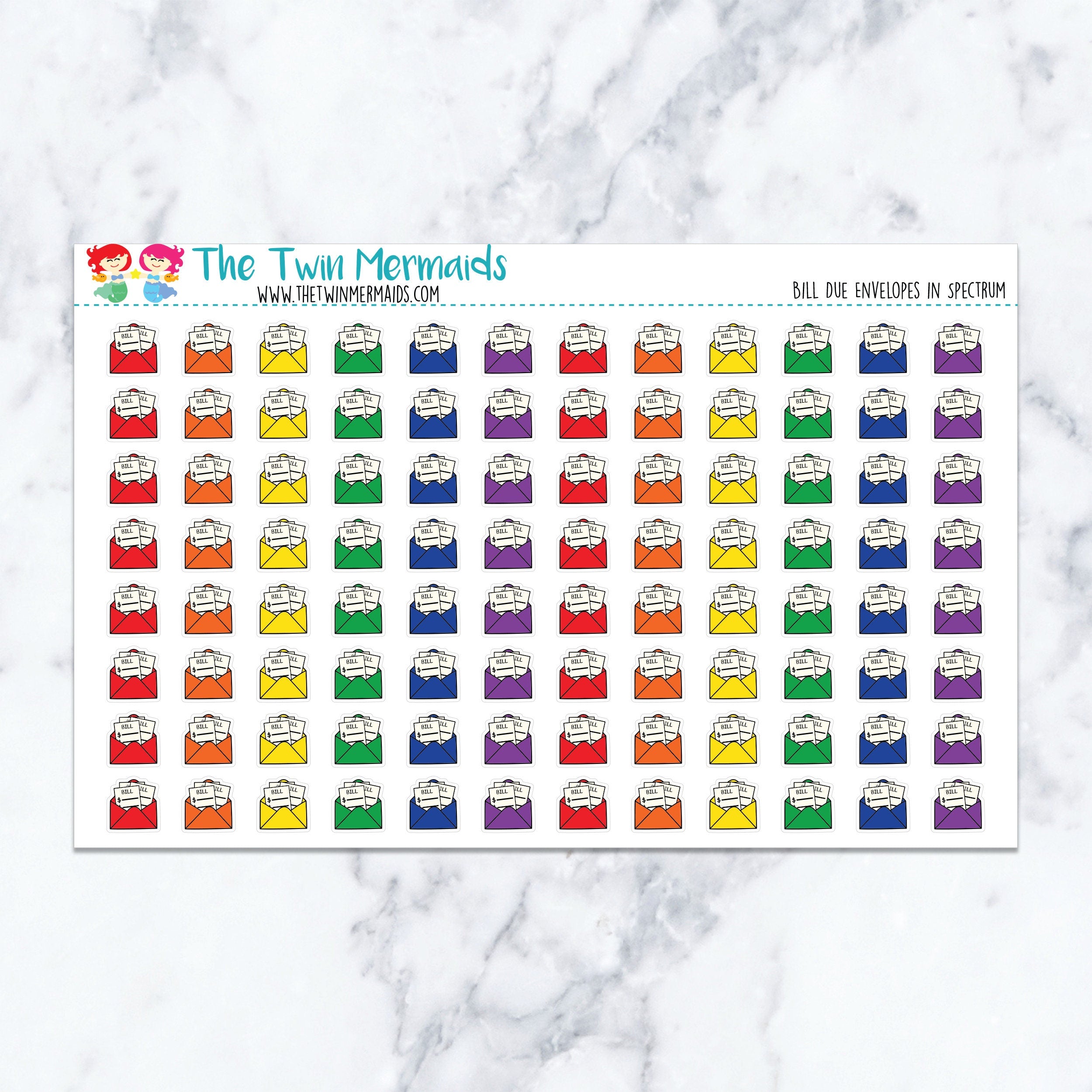 Bill Due Envelopes in Spectrum Planner Stickers