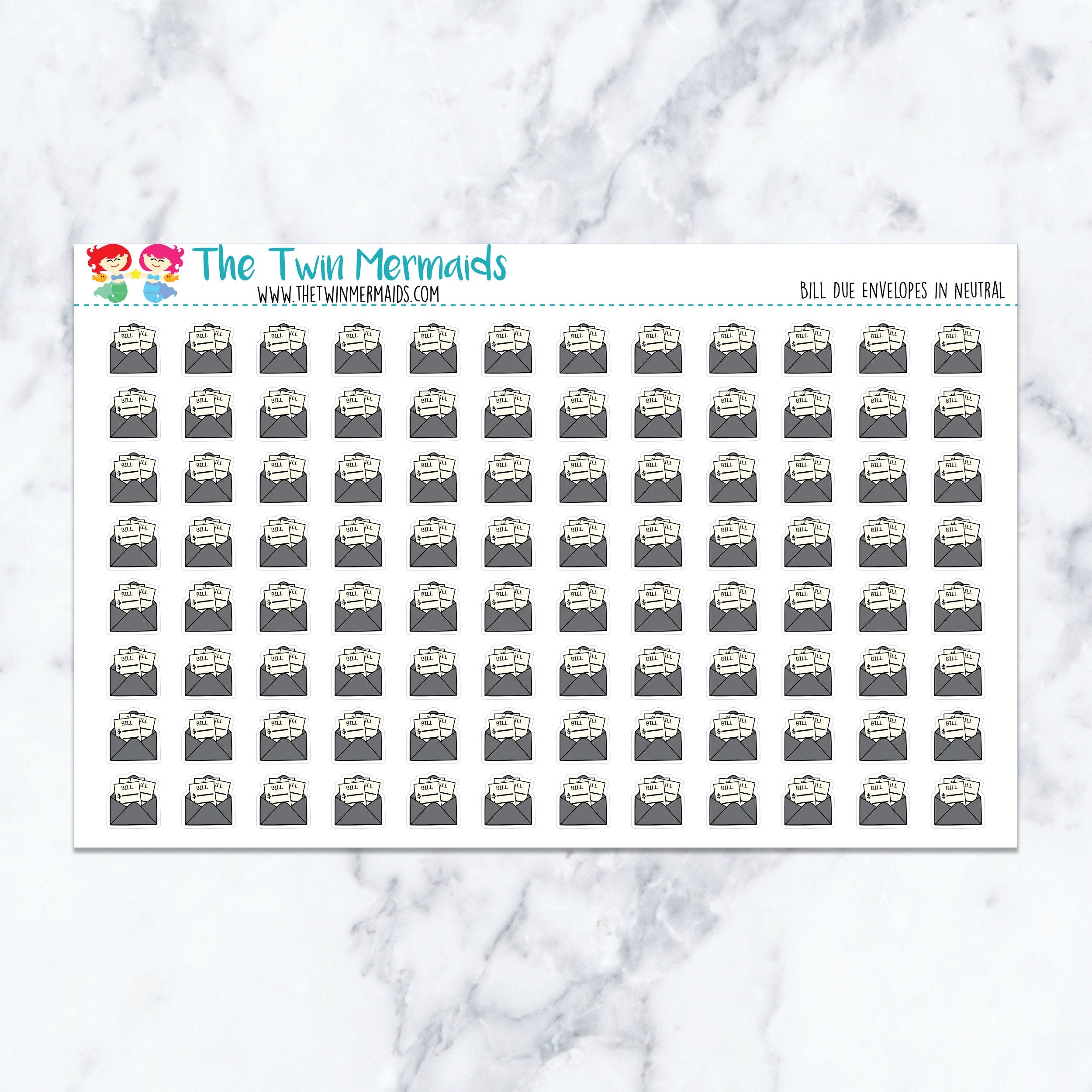 Bill Due Envelopes in Neutral Planner Stickers