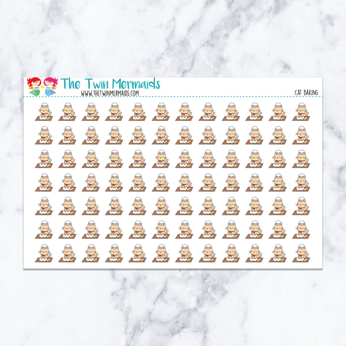 Cat Baking planner stickers. Kiss-cut sticker sheet for planners, bullet journals, and scrapbooking.