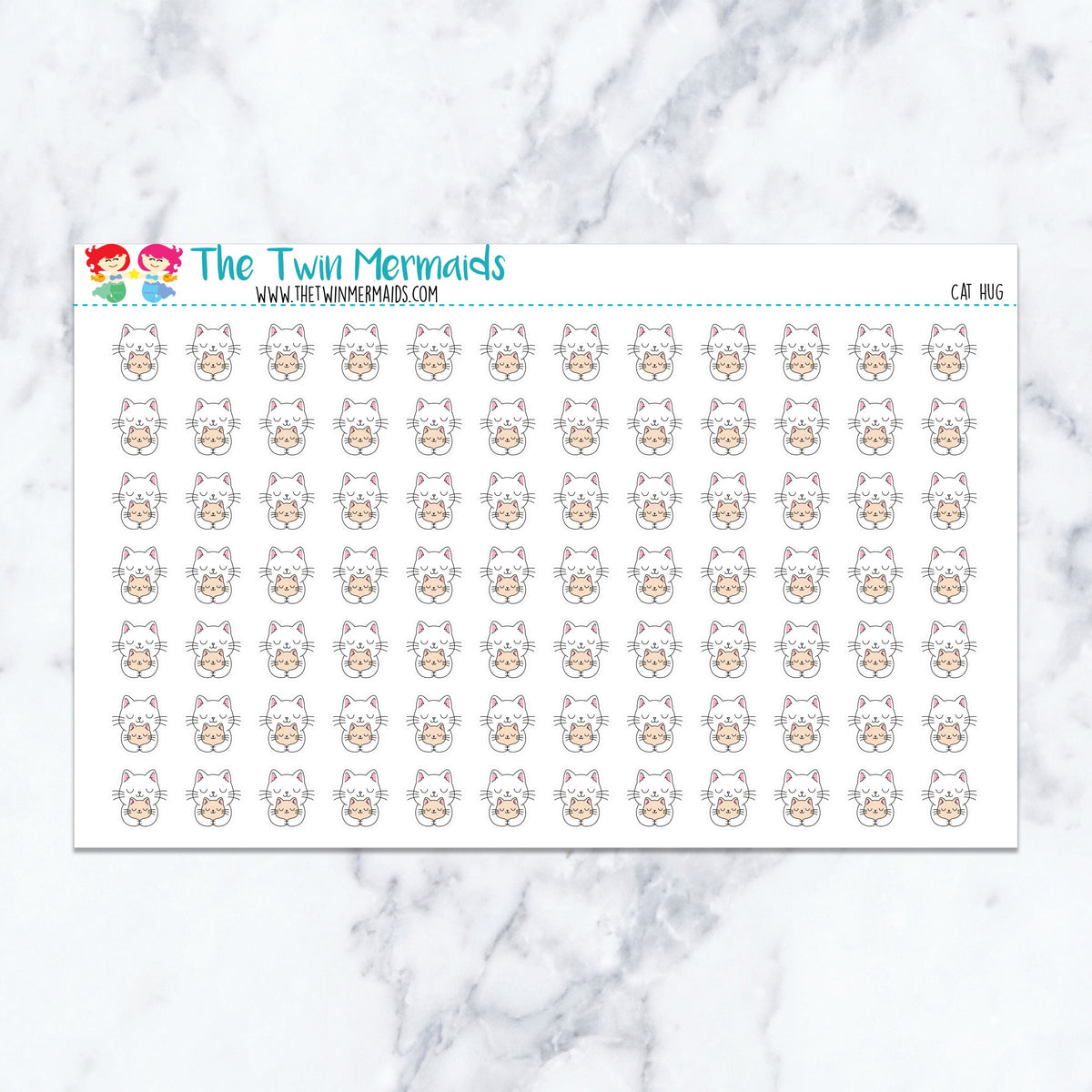 Cat Hug planner stickers. Kiss-cut sticker sheet for planners, bullet journals, and scrapbooking.