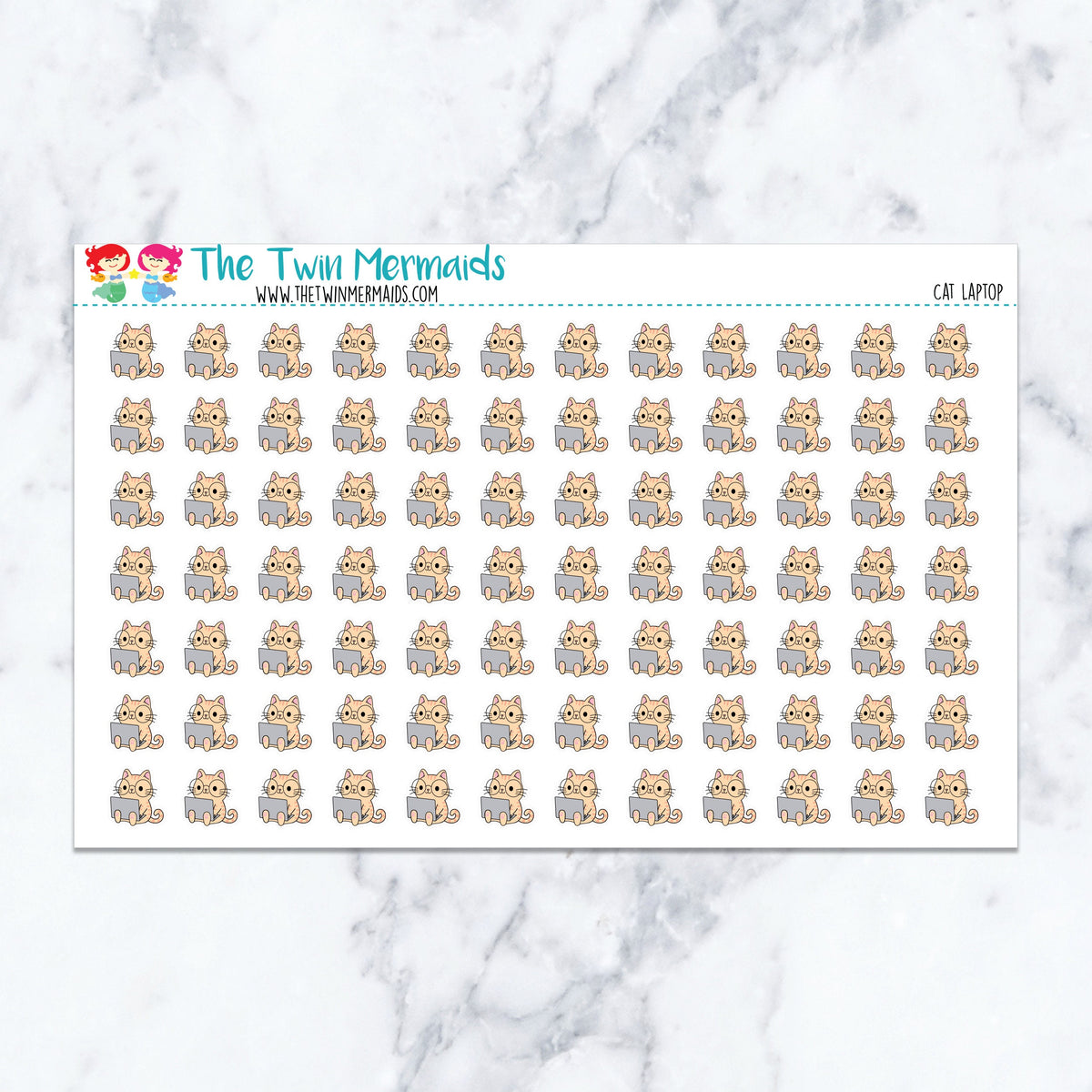 Cat Laptop planner stickers. Kiss-cut sticker sheet for planners, bullet journals, and scrapbooking.