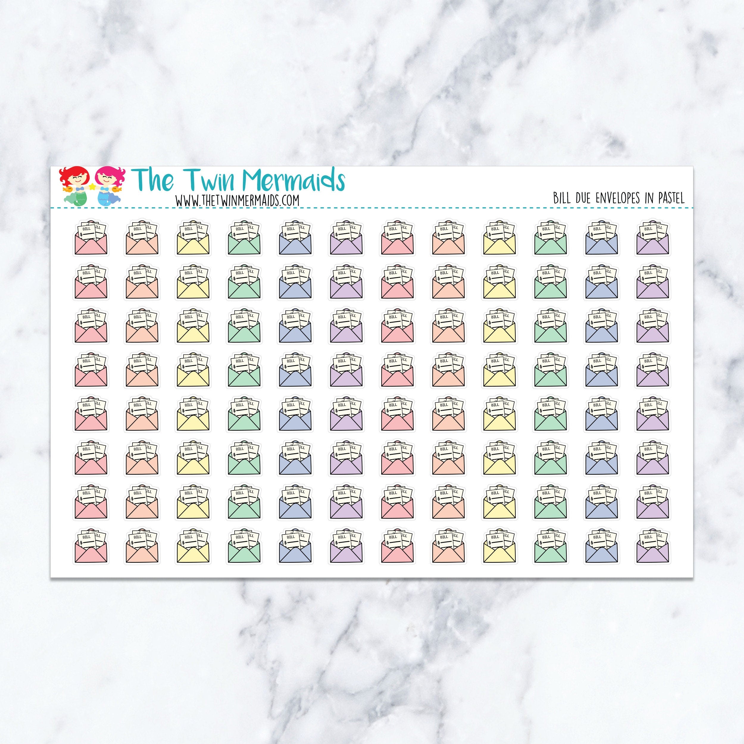 Bill Due Envelopes in Pastel Planner Stickers