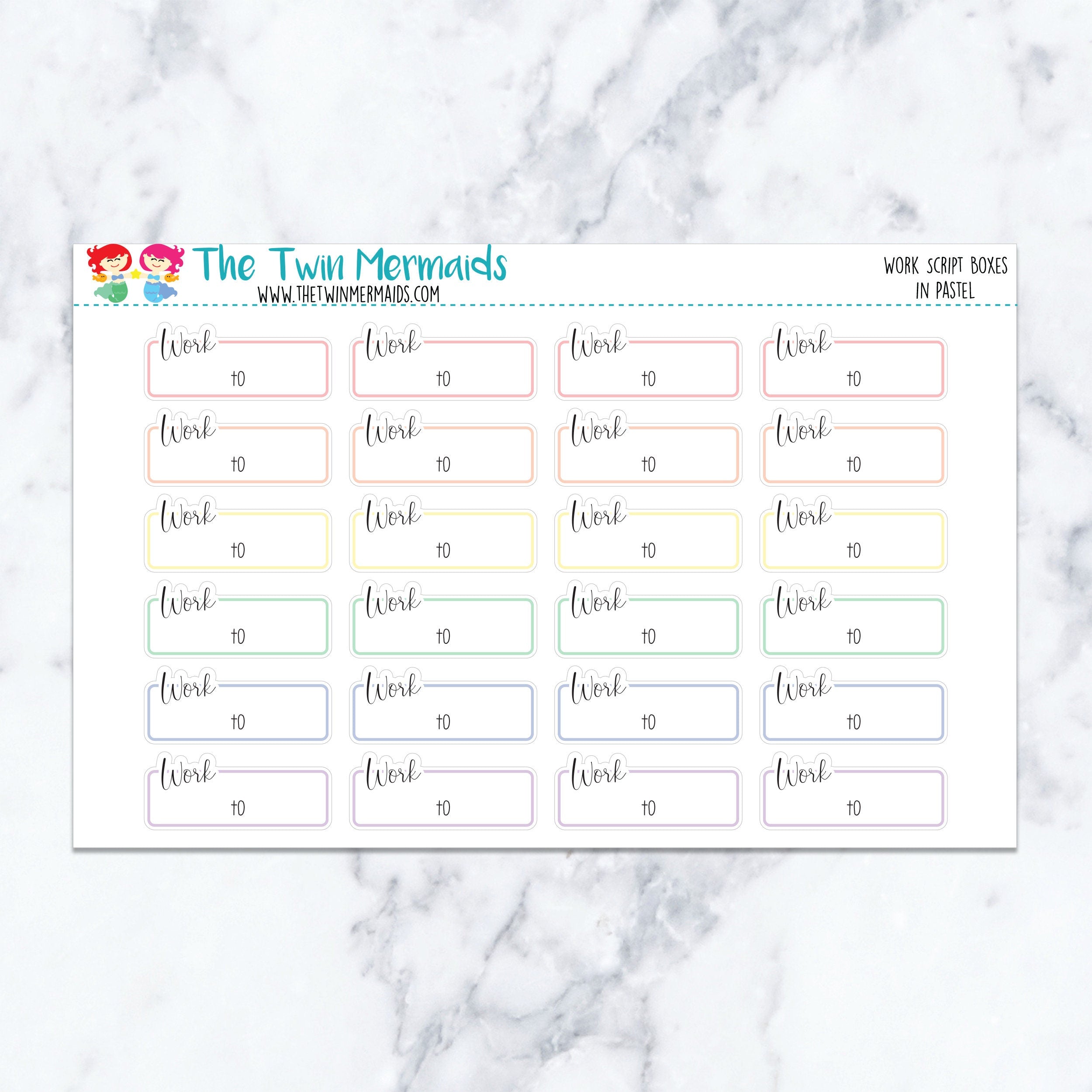 Work Script Boxes in Pastel Planner Stickers