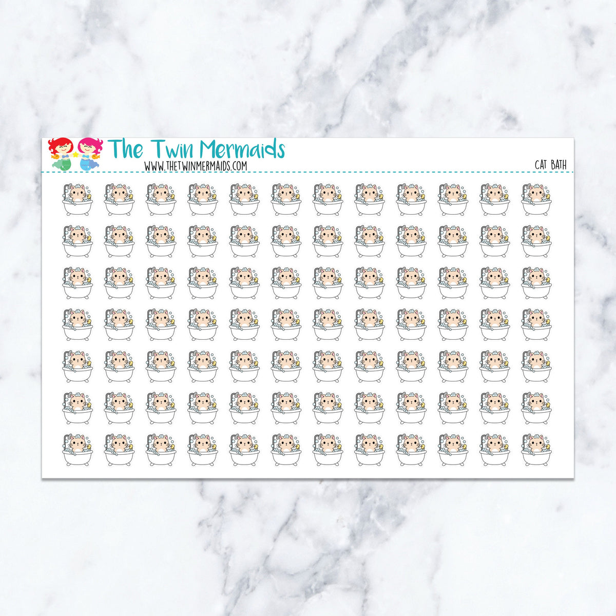 Cat Bath planner stickers. Kiss-cut sticker sheet for planners, bullet journals, and scrapbooking.