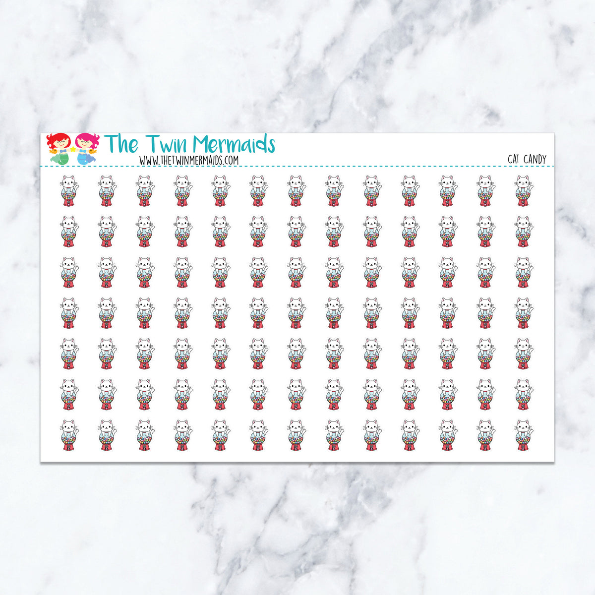 Cat Candy planner stickers. Kiss-cut sticker sheet for planners, bullet journals, and scrapbooking.