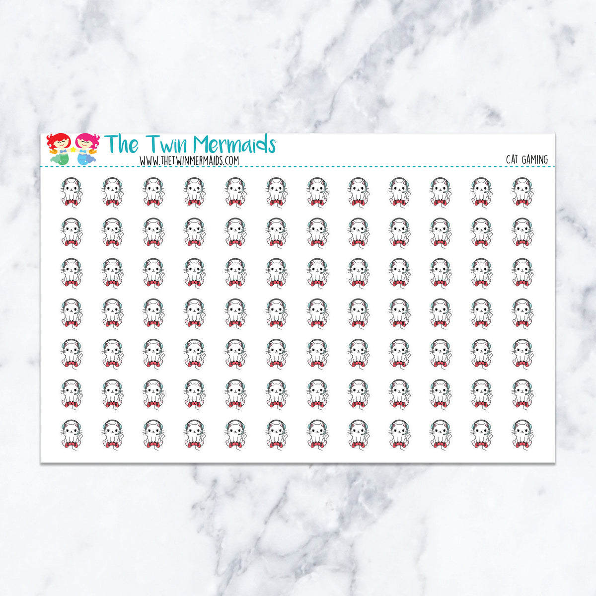 Cat Gaming planner stickers. Kiss-cut sticker sheet for planners, bullet journals, and scrapbooking.