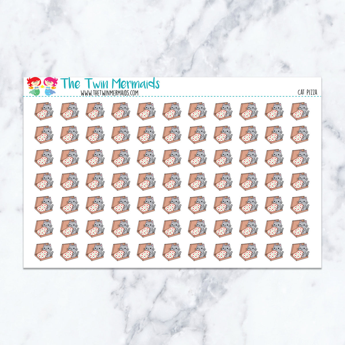 Cat Pizza planner stickers. Kiss-cut sticker sheet for planners, bullet journals, and scrapbooking.