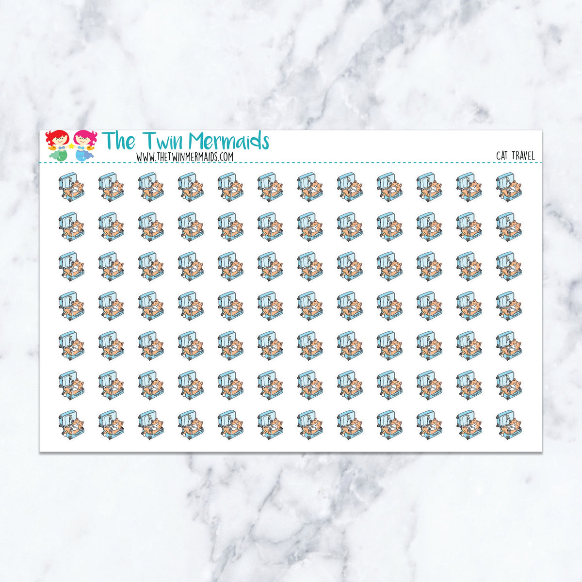 Cat Travel planner stickers. Kiss-cut sticker sheet for planners, bullet journals, and scrapbooking.