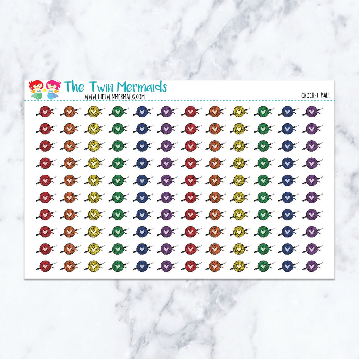 Crochet Ball planner stickers. Kiss-cut sticker sheet for planners, bullet journals, and scrapbooking.