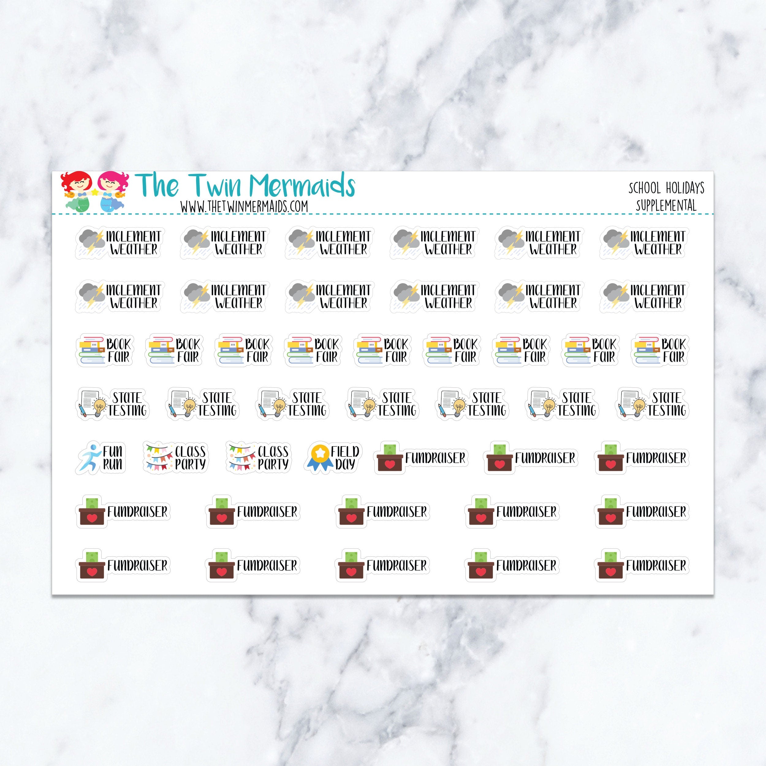 School Holidays Supplemental Planner Stickers