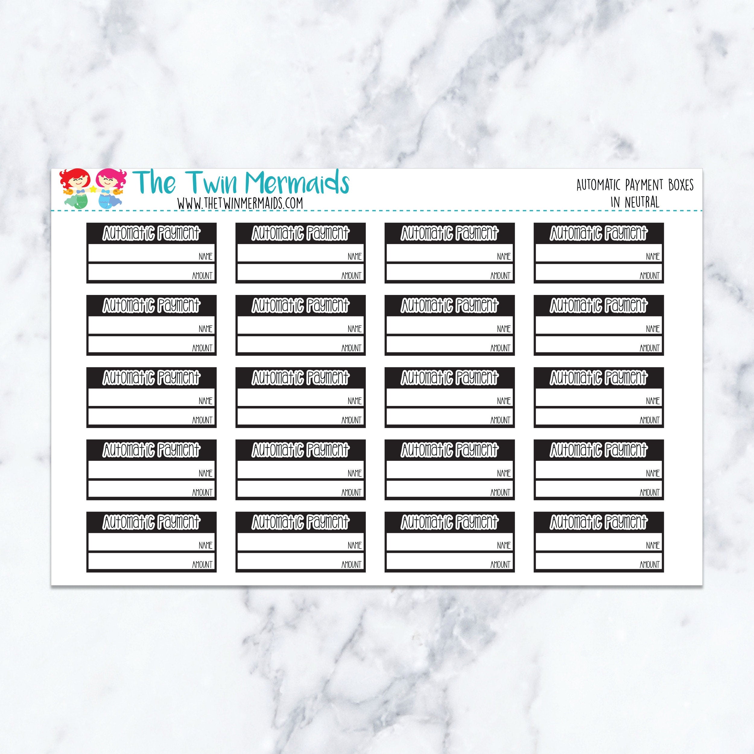 Automatic Payment Boxes in Neutral Planner Stickers