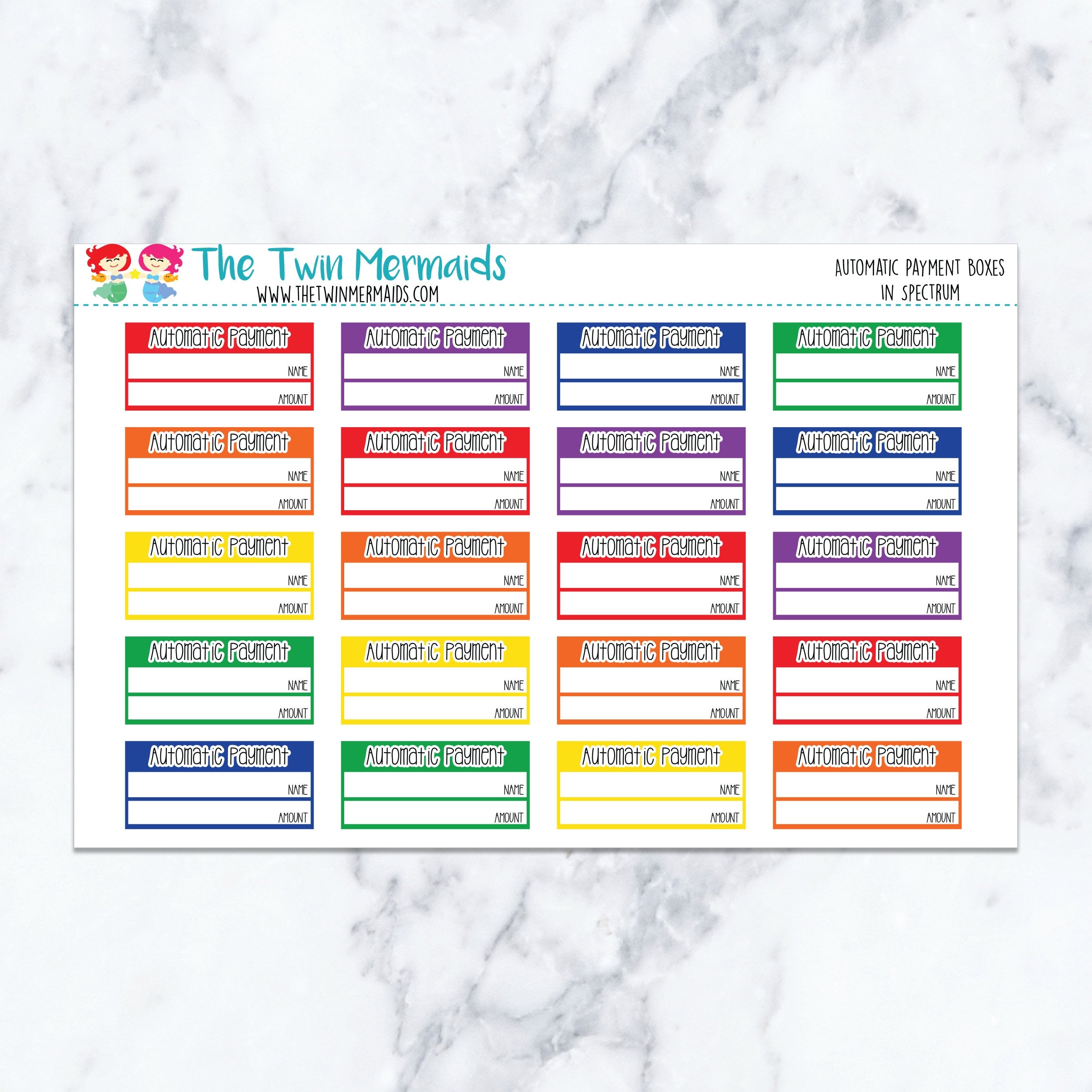 Automatic Payment Boxes in Spectrum Planner Stickers
