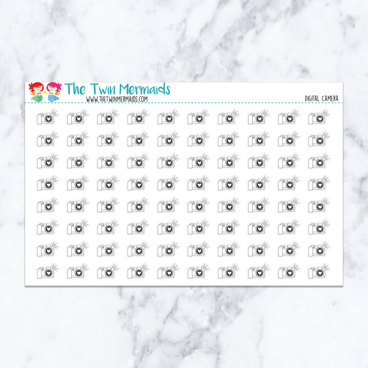 Digital Camera planner stickers. Kiss-cut sticker sheet for planners, bullet journals, and scrapbooking.