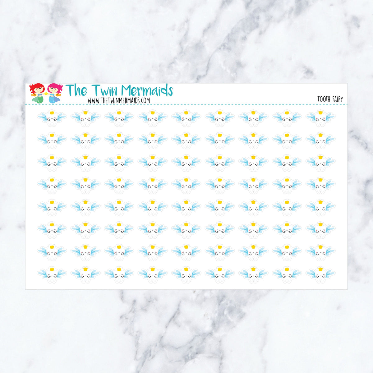 Tooth Fairy planner stickers. Kiss-cut sticker sheet for planners, bullet journals, and scrapbooking.