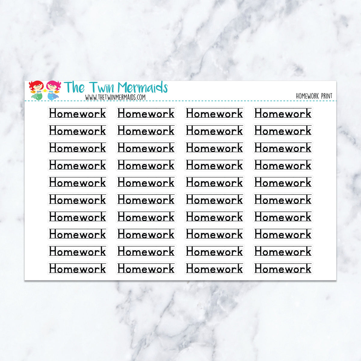 Homework Print planner stickers. Kiss-cut sticker sheet for planners, bullet journals, and scrapbooking.